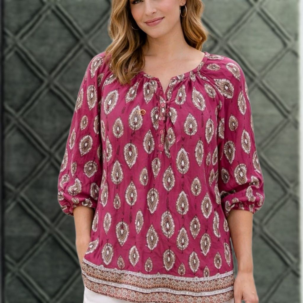 Vintage Lucy and Laurel Tunic Blouse Womens Sz S Pink Boho 3/4 Puff Sleeve Paisley Knit Casual Bohemian Shirt Womens Size S / US 4 / IT 40 - 1 Thumbnail