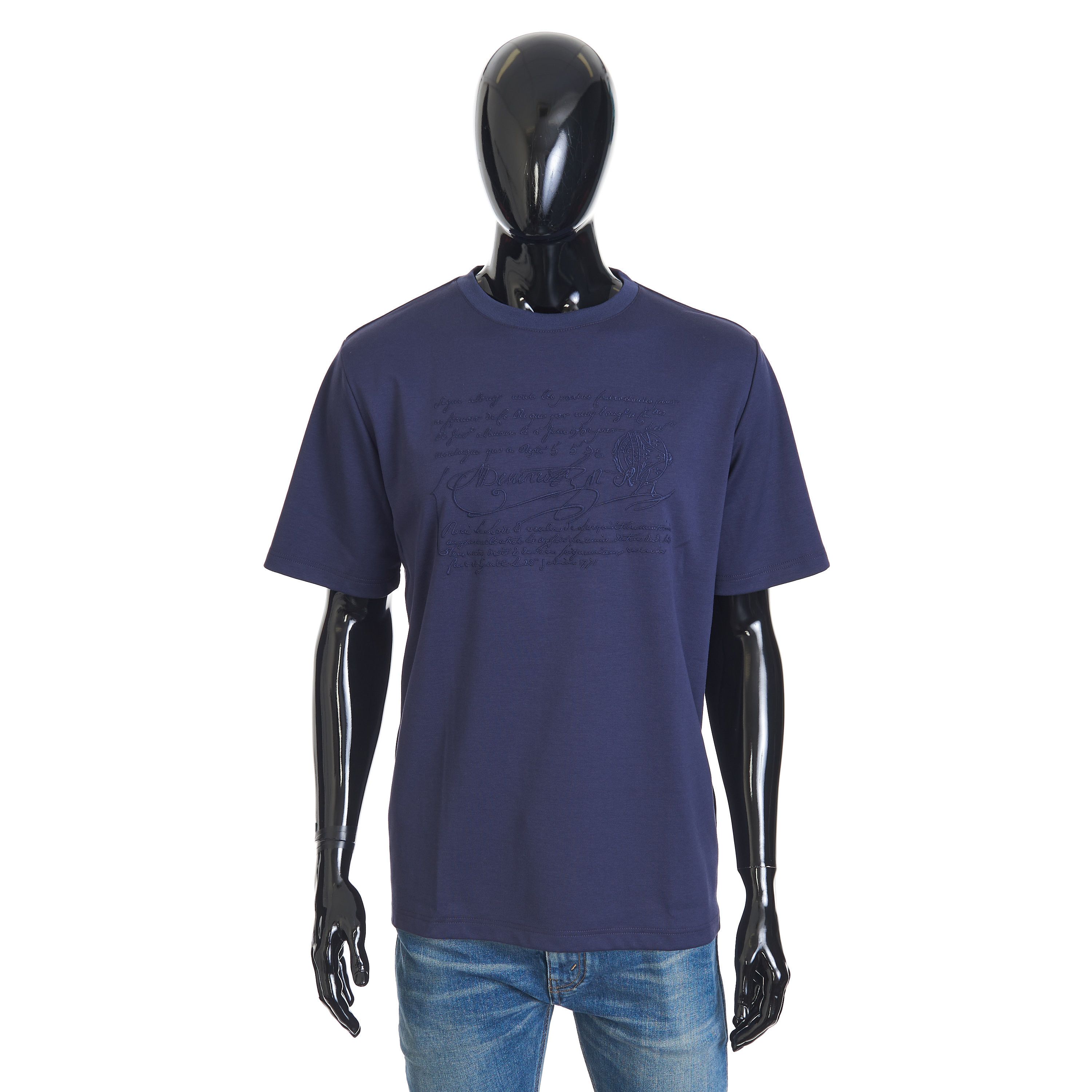 Berluti Embroidered Scritto T-shirt In Ink Blue Cotton Size US M / EU 48-50 / 2 - 1 Thumbnail