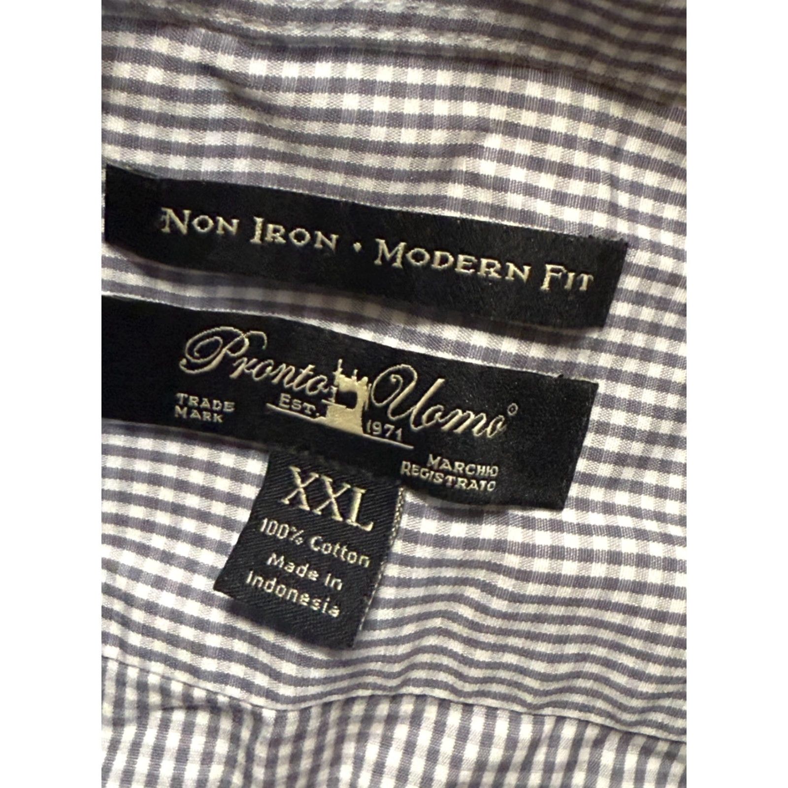 Pronto Uomo Pronto Uomo Shirt Men XXL White Gray Check Long Sleeve Button Up Modern Fit Size US XXL / EU 58 / 5 - 5 Thumbnail