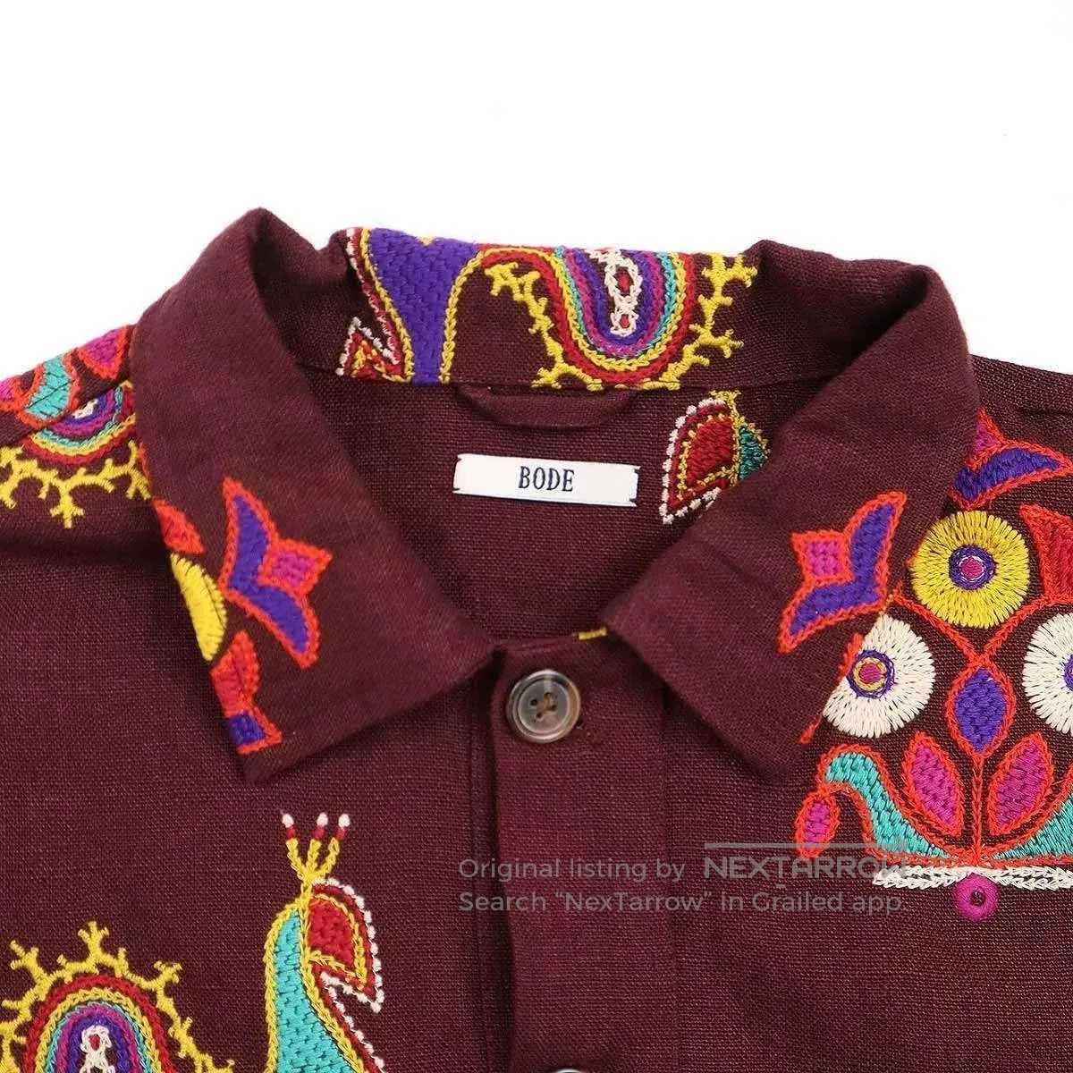 Bode BODE Peacock Embroidery Linen Pullover Shirt. Size M / US 6-8 / IT 42-44 - 3 Thumbnail