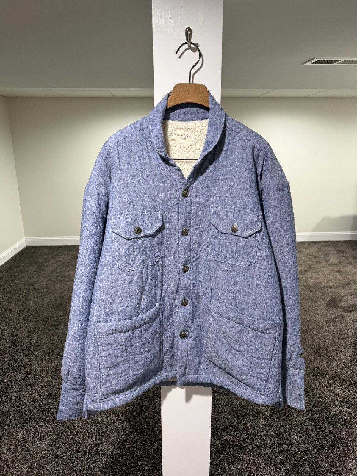 Greg Lauren Greg Lauren SS25 Blue Chambray Sherpa Lined Jacket Size US XL / EU 56 / 4 - 1 Thumbnail