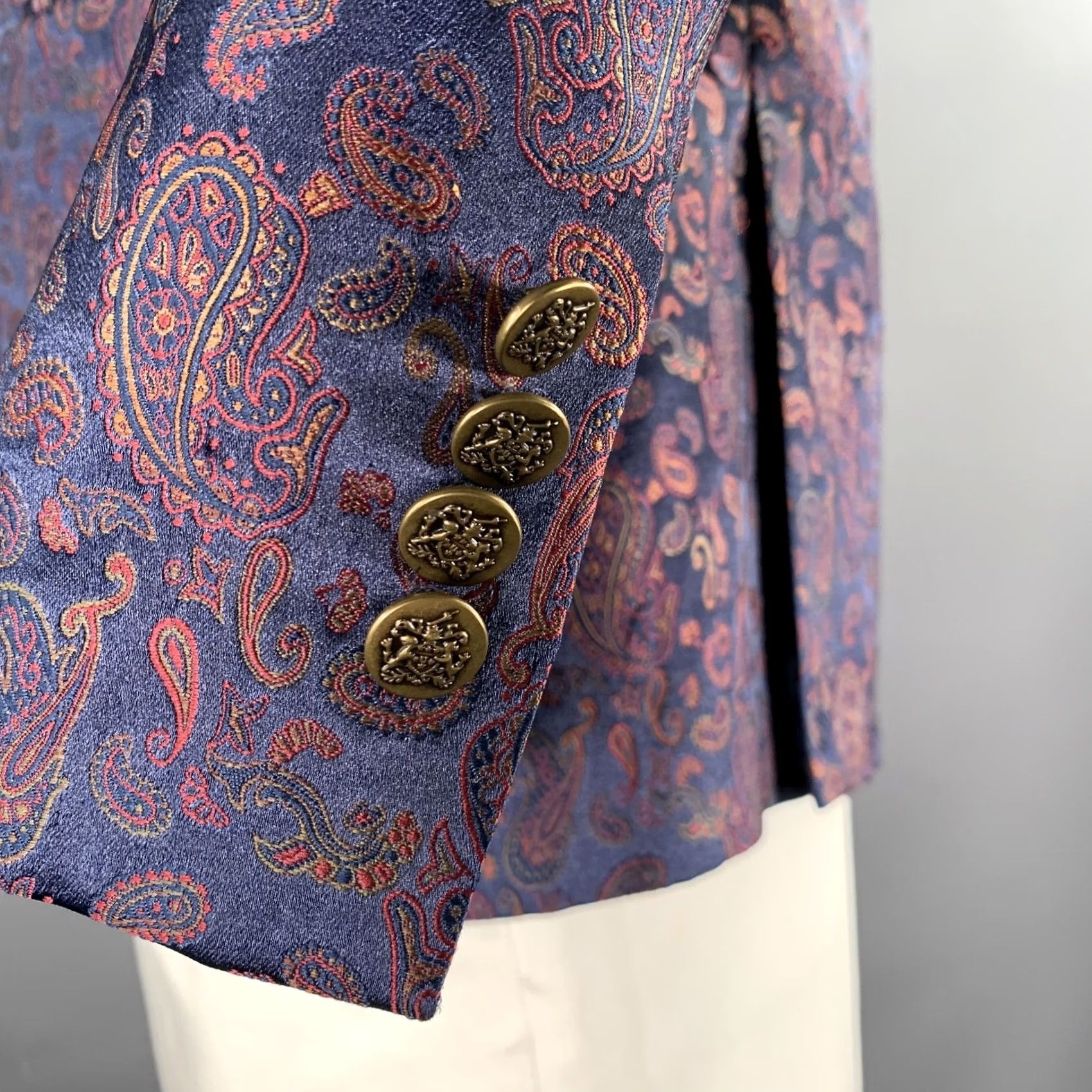 Tallia TALLIA Blazer Navy Burgundy & Green Paisley Polyester Chest Size 42 Men Size 42R - 5 Thumbnail