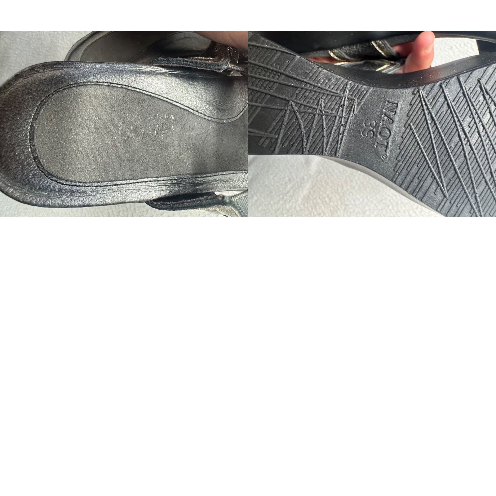 Vintage Naot Sandal Women's 39 Black Leather Strappy Wedge Adjustable Velcro Metal Theme 9816 Good Size US 6 / IT 36 - 8 Thumbnail