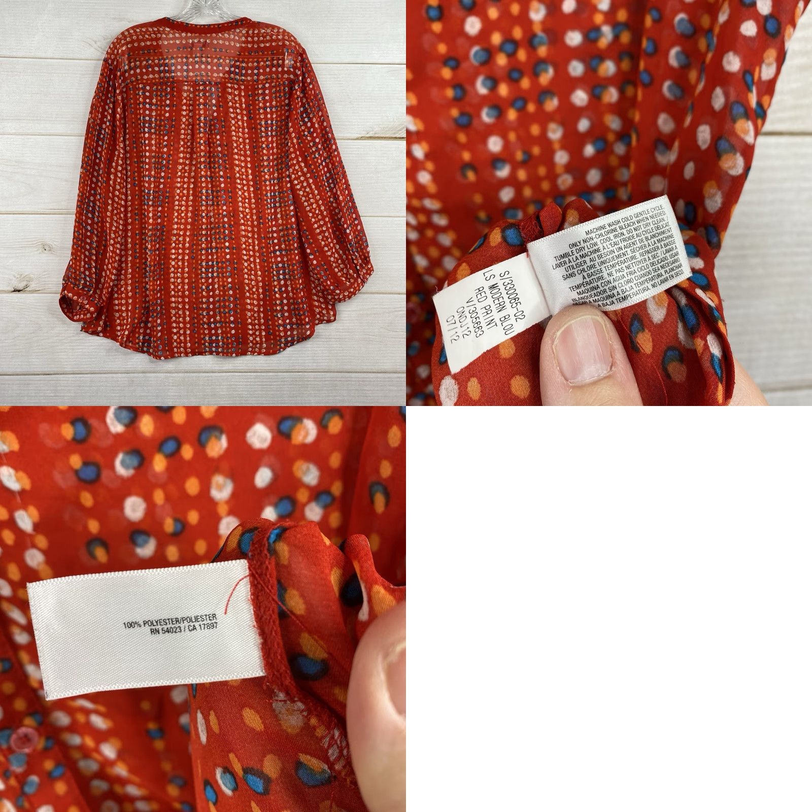 Old Navy Old Navy Top Womens XL Red Dotted Sheer Button Up V Neck Chiffon Beach Cruise Size XL / US 12-14 / IT 48-50 - 8 Thumbnail