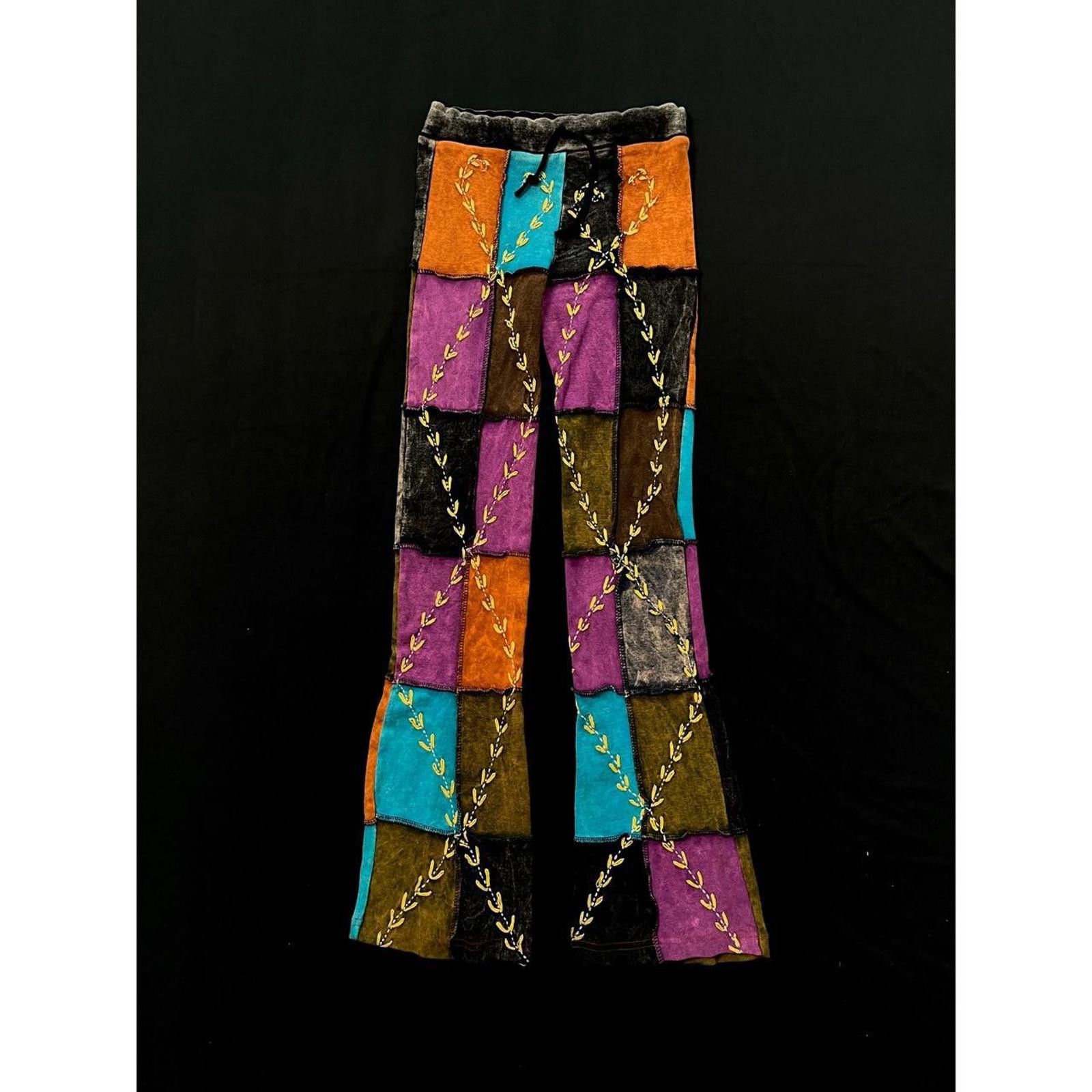 Japanese Brand Nepal Handmade Boho Multicolor Patchwork Bell Bottom Pants Size 29" - 5 Thumbnail