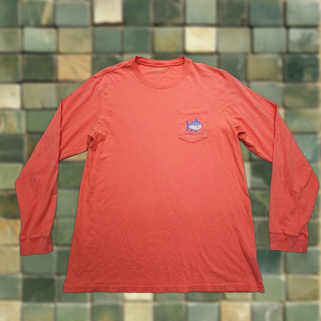 Southern Tide Southern Tide The Skipjack Long Sleeve Tee Mens L Orange / Red Fish Logo Crew Neck Cotton Knit All Seasons Outdoor Shirt Shirt Mens Size US L / EU 52-54 / 3 - 1 Thumbnail