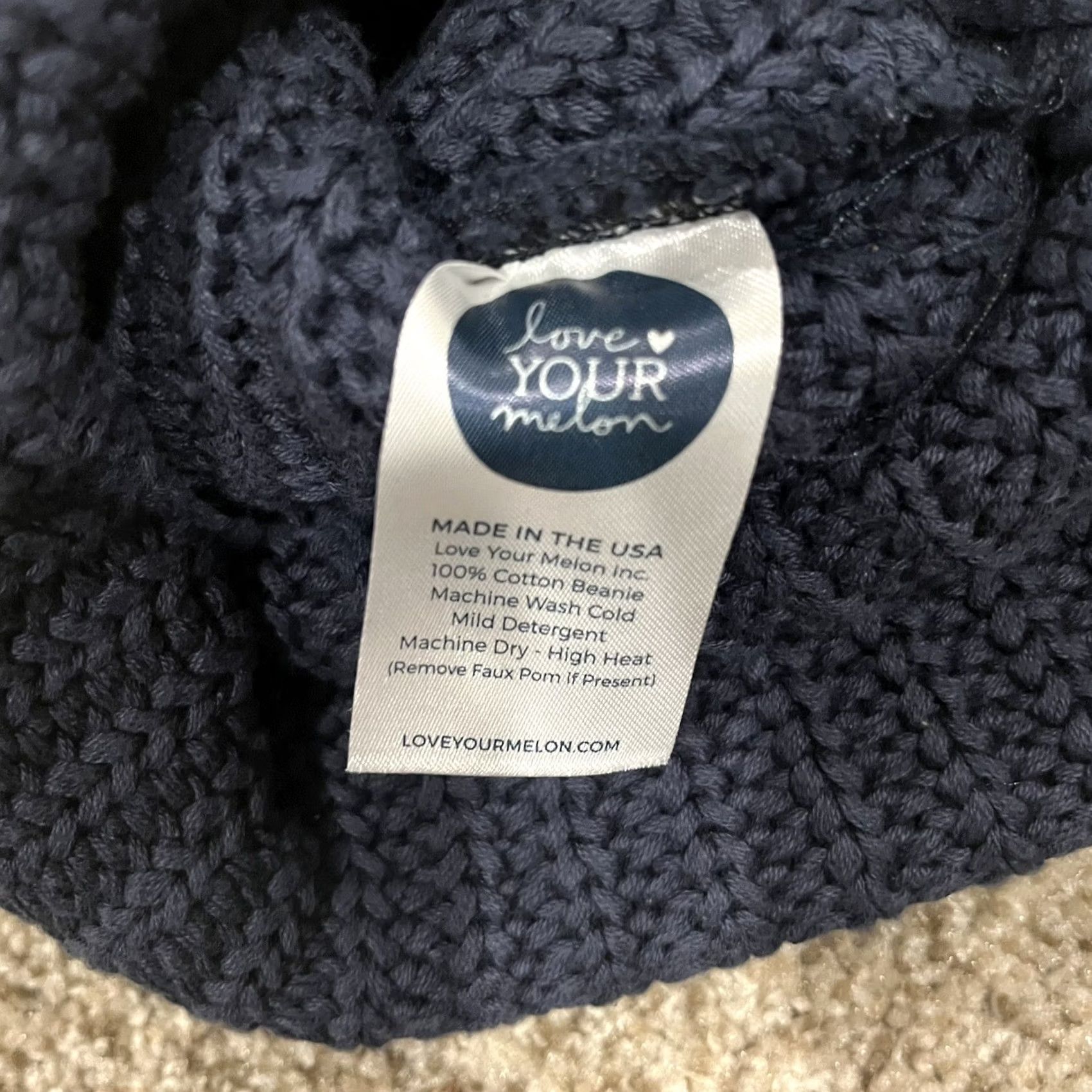 Vintage Love Your Melon Beanie Cuffed Hat Navy Blue One Size Womens Knit Fall Winter Casual Hat Size ONE SIZE - 3 Thumbnail