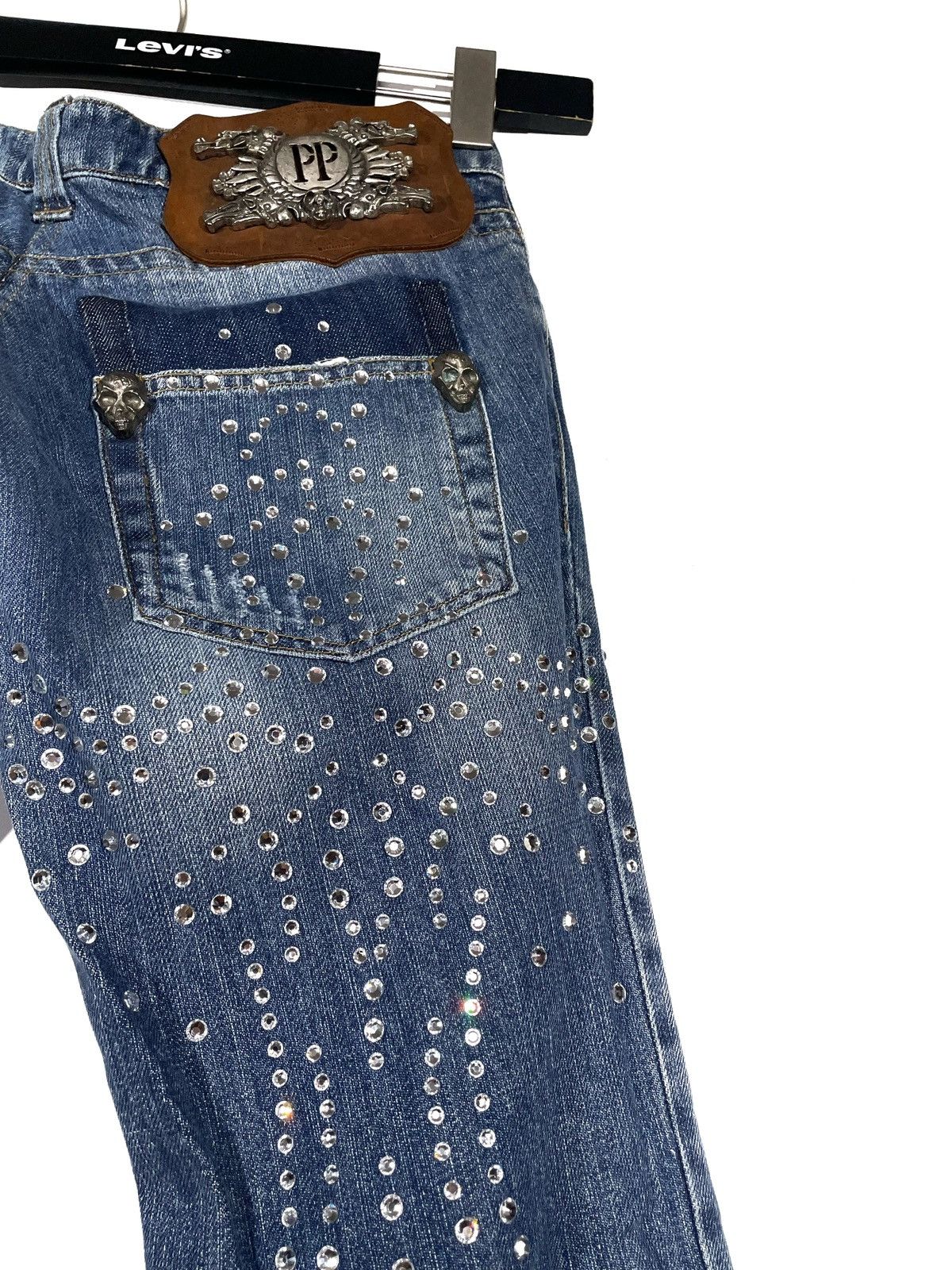 Philipp Plein Philipp Plein Women Y2K Blue Jeans Skull Stones Zip S-M Size 27" / US 4 / IT 40 - 6 Thumbnail