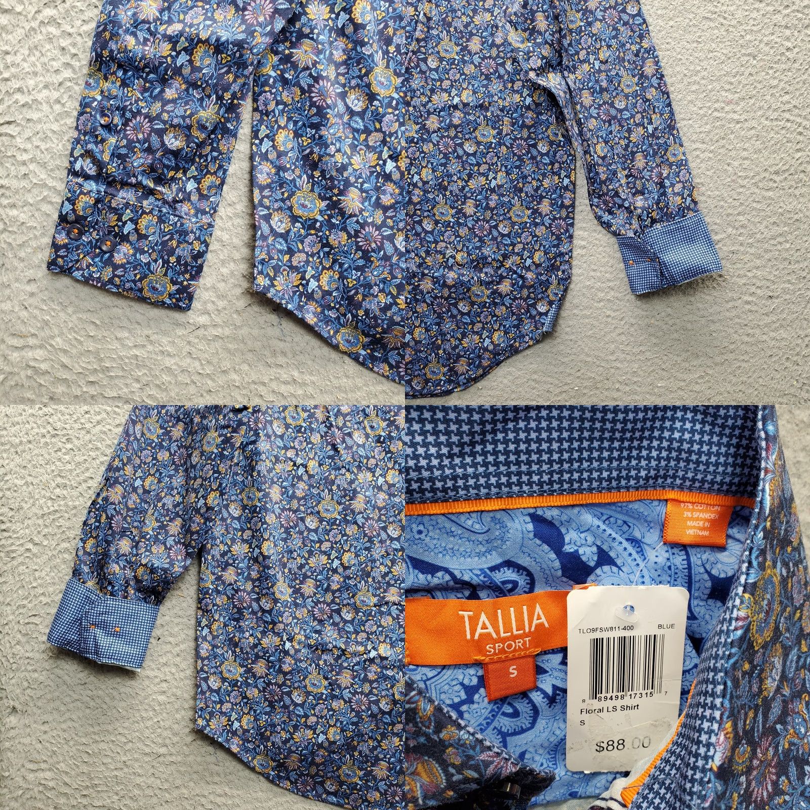 Tallia Tallia Mens Small Multicolor Floral Long Sleeve Button Up Shirt Size US S / EU 44-46 / 1 - 8 Thumbnail