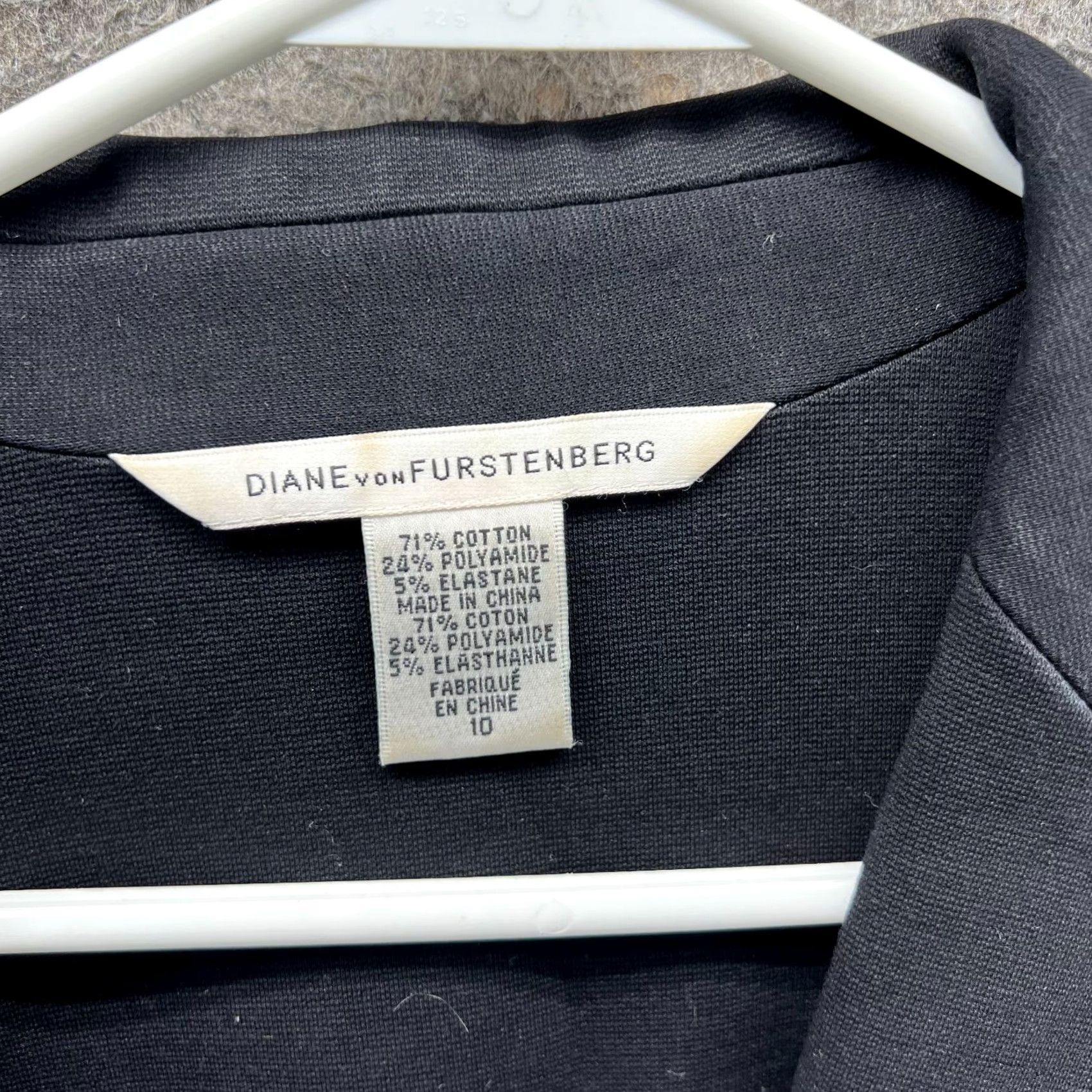Diane von Furstenberg Diane von Furstenberg Blazer Womens 10 Black Cotton Blend 2-Button Pockets Jacket Regular Notch Long Sleeve Solid Dressy Size L / US 10 / IT 46 - 7 Thumbnail