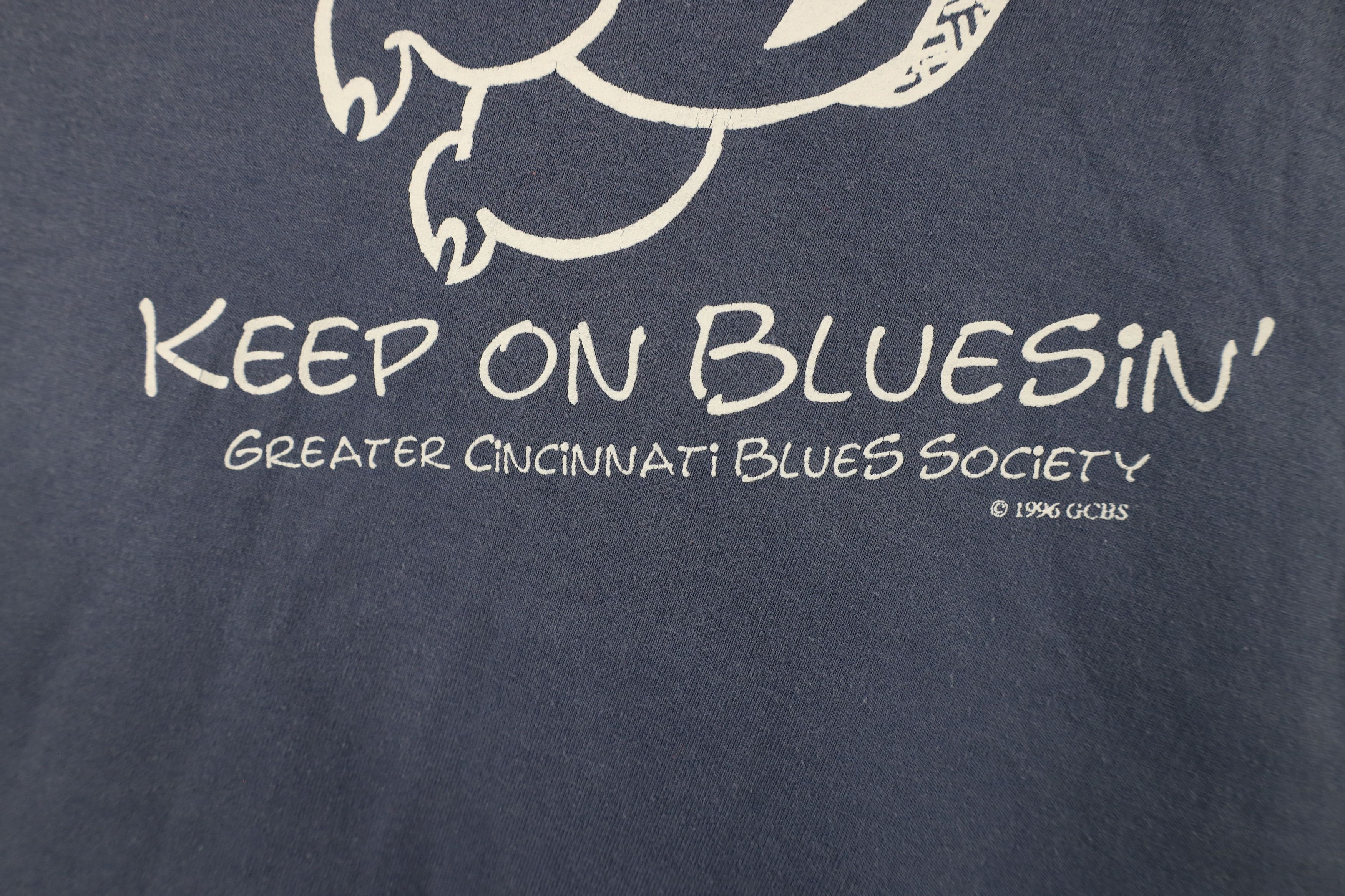 Vintage Vintage 90s Bluesin Greater Cincinnati Blues Society T-Shirt Size US XL / EU 56 / 4 - 5 Thumbnail