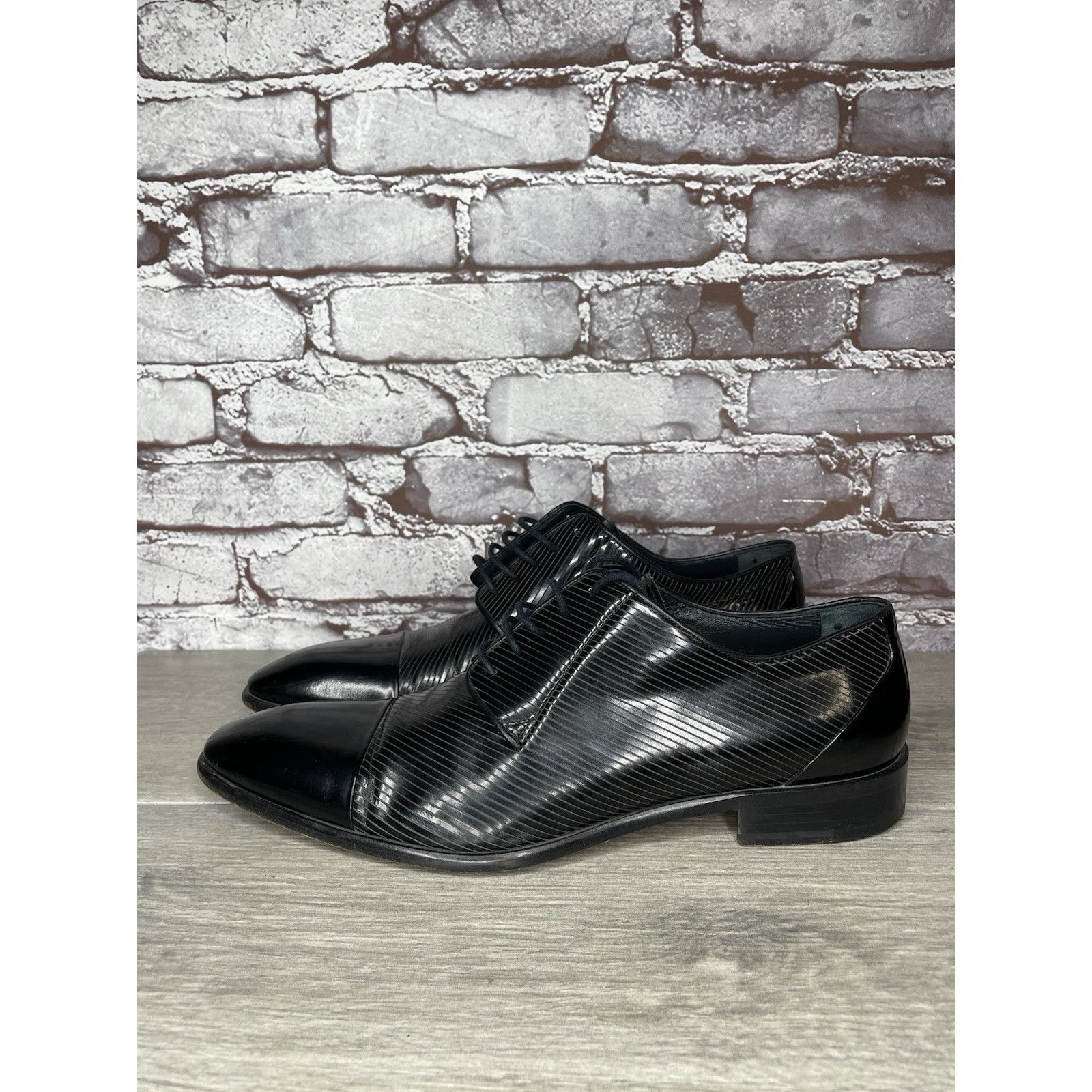 Other F. Crunell Vero Cuoio Black Leather Cap Toe Designer Dress S Size US 9 / EU 42 - 1 Thumbnail
