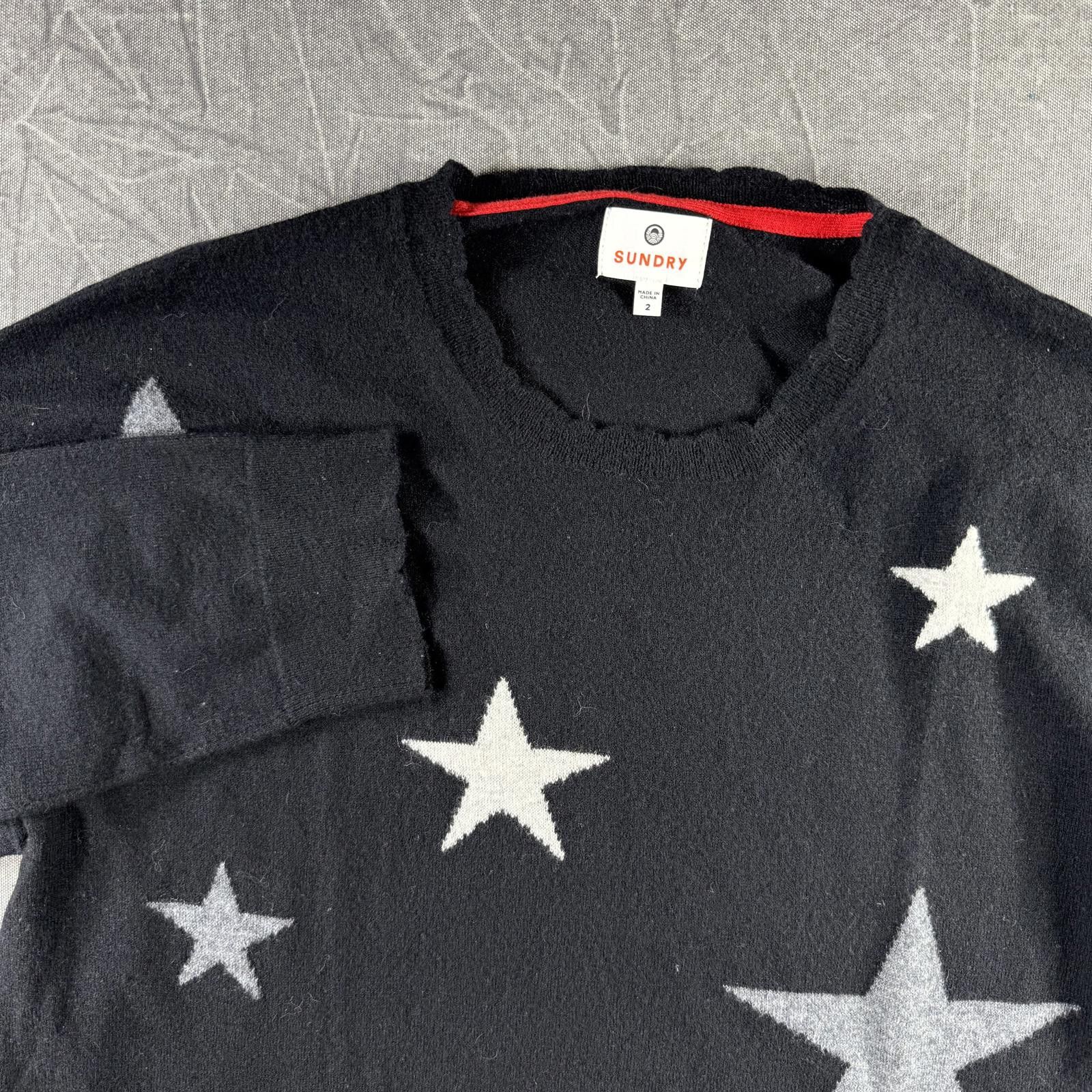 Sunday Works Sundry Sweater Women's 2 Black 69% Wool Stars Size XS / US 0-2 / IT 36-38 - 1 Thumbnail