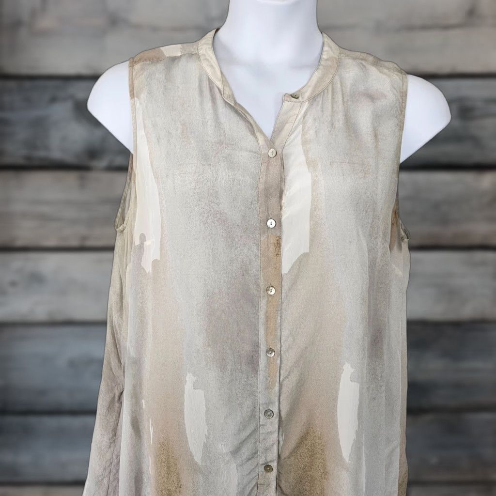 Eileen Fisher Eileen Fisher Silk Tunic Top 1X Womens Button Front Sleeveless Gray Brown Tunic Size XL / US 12-14 / IT 48-50 - 1 Thumbnail