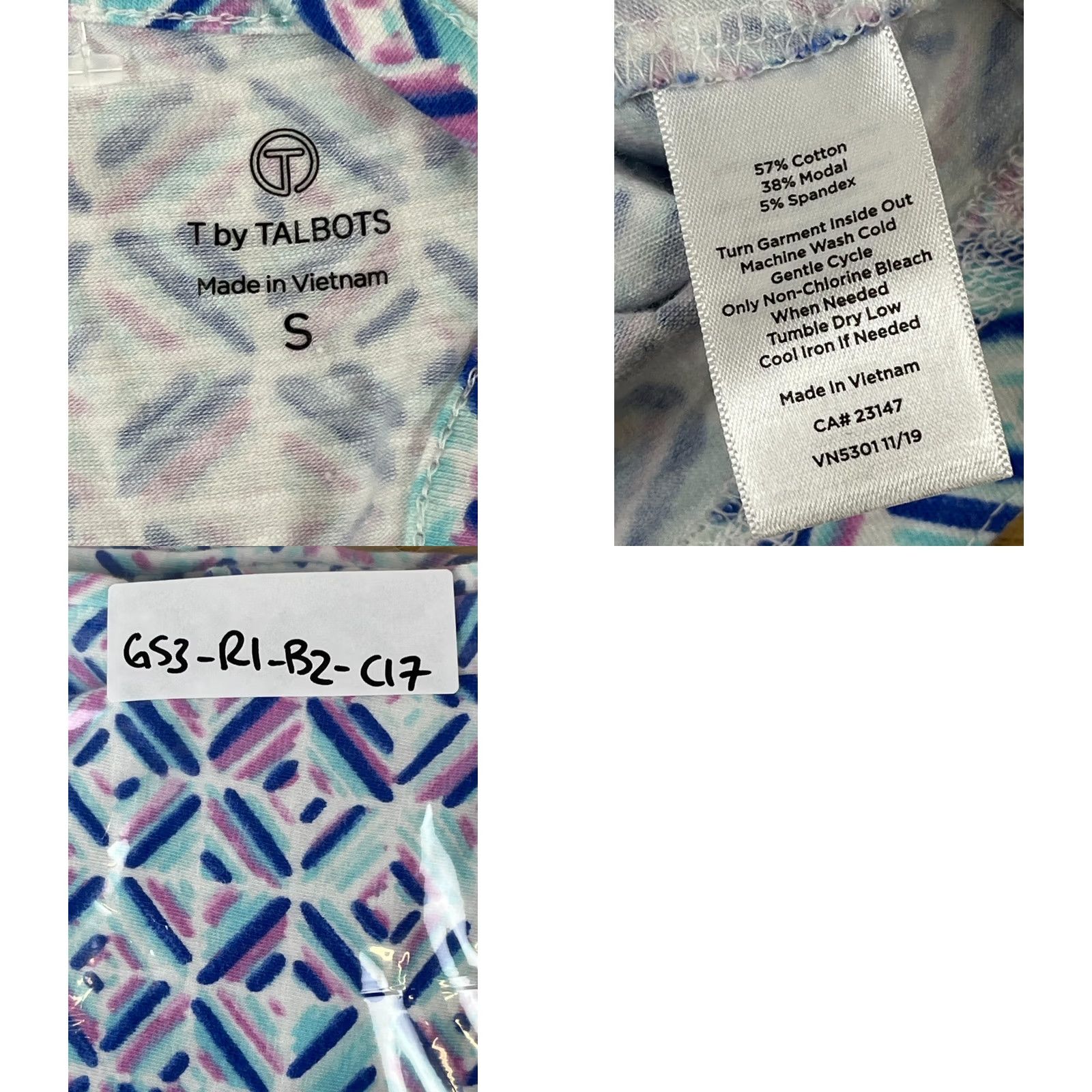 Talbots T by Talbots Top Womens S Multicolor Geometric Print Short Sleeve Stretch Shirt Size S / US 4 / IT 40 - 8 Thumbnail