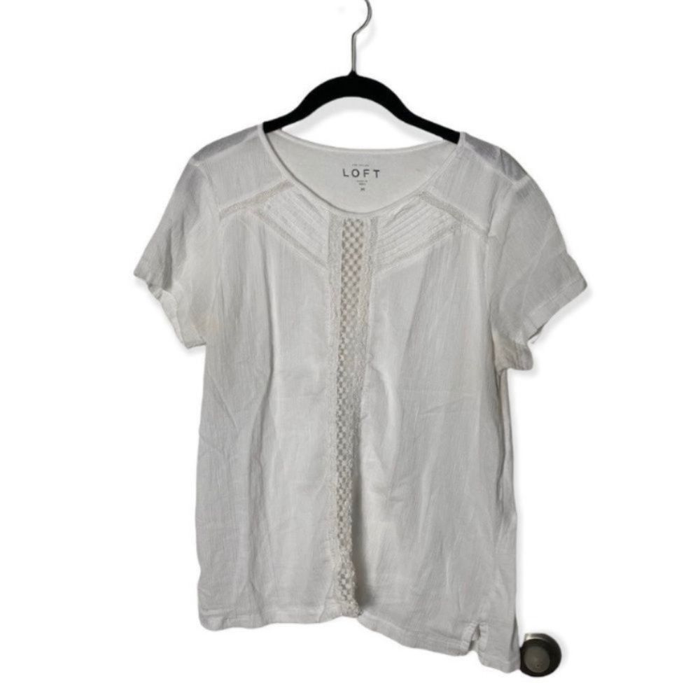 Ann Taylor Ann Taylor LOFT White Crochet Detail T-Shirt Size M Size M / US 6-8 / IT 42-44 - 2 Thumbnail