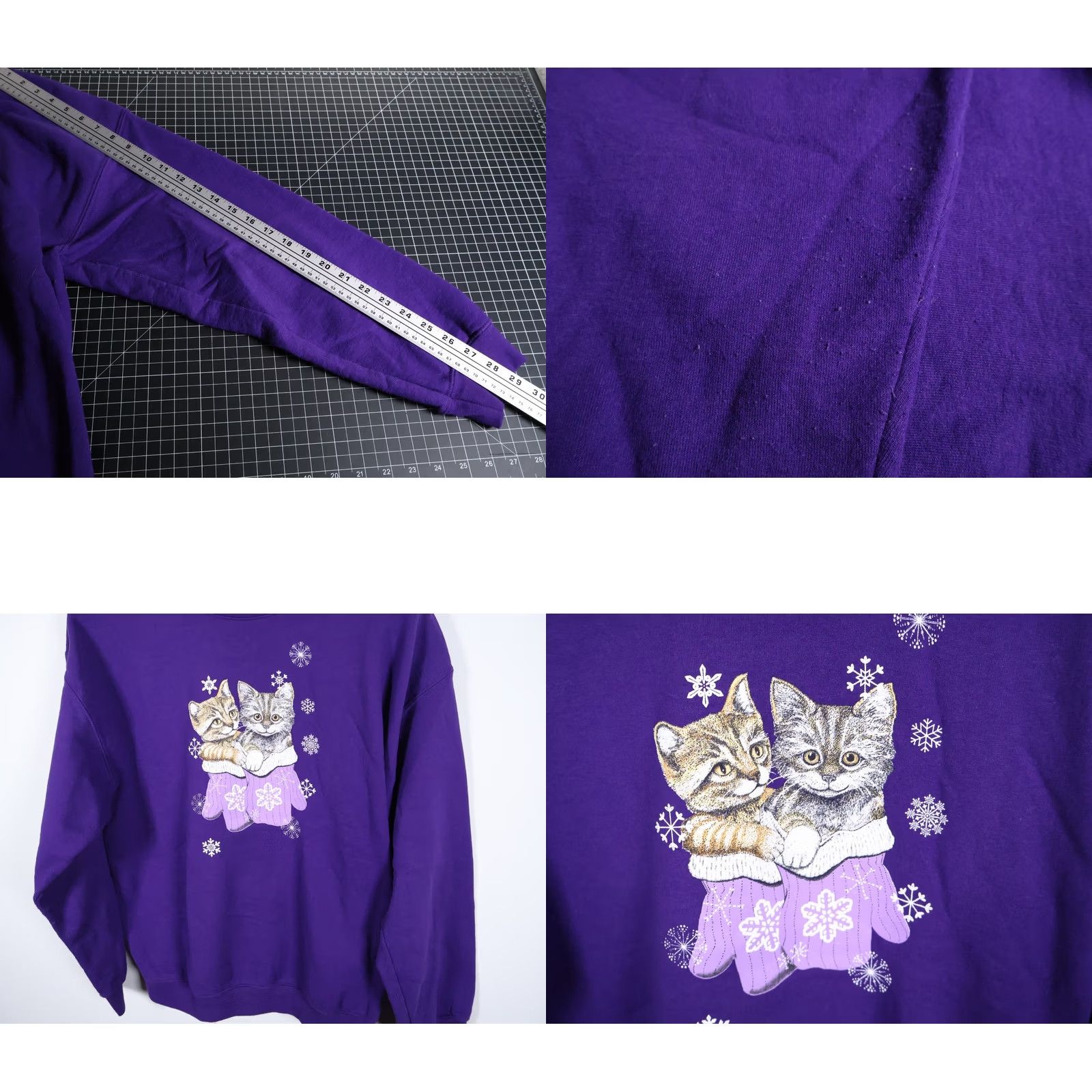 Gildan Gilden Kittens Sweatshirt Adult Large Purple Crewneck Mittens Snowflake Cats Girls Size L / US 10 / IT 46 - 8 Thumbnail