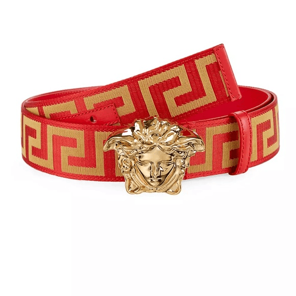 image of Versace La Medusa Leather Belt Red Gold Men’S 44, Men's