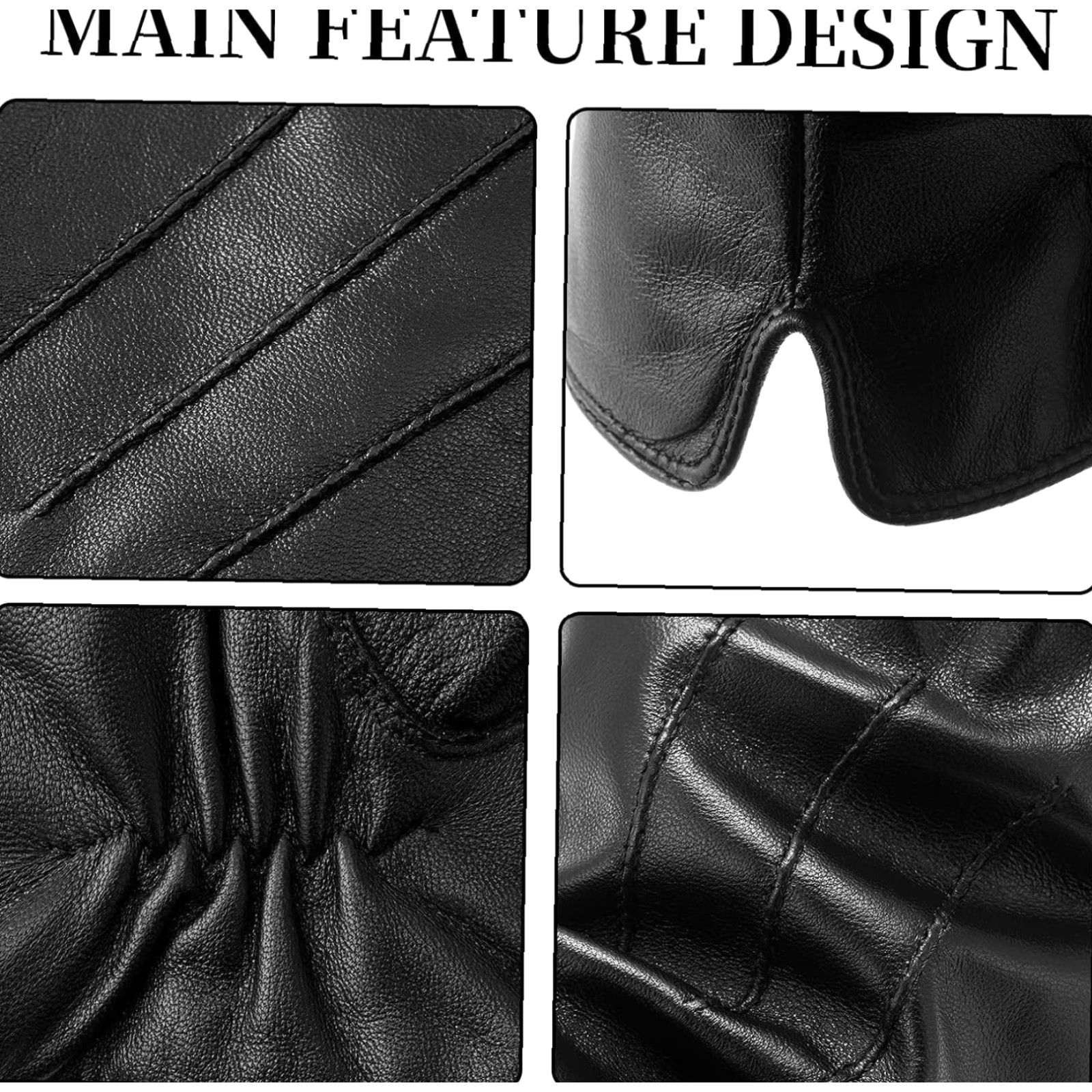 Vintage DEVPSISR Leather Gloves Mens XL Winter Anti Slip Sheepskin Cashmere Black Glove, Driving, Everyday, Wrist Length, Knit, Solid, Mens Size ONE SIZE - 4 Thumbnail