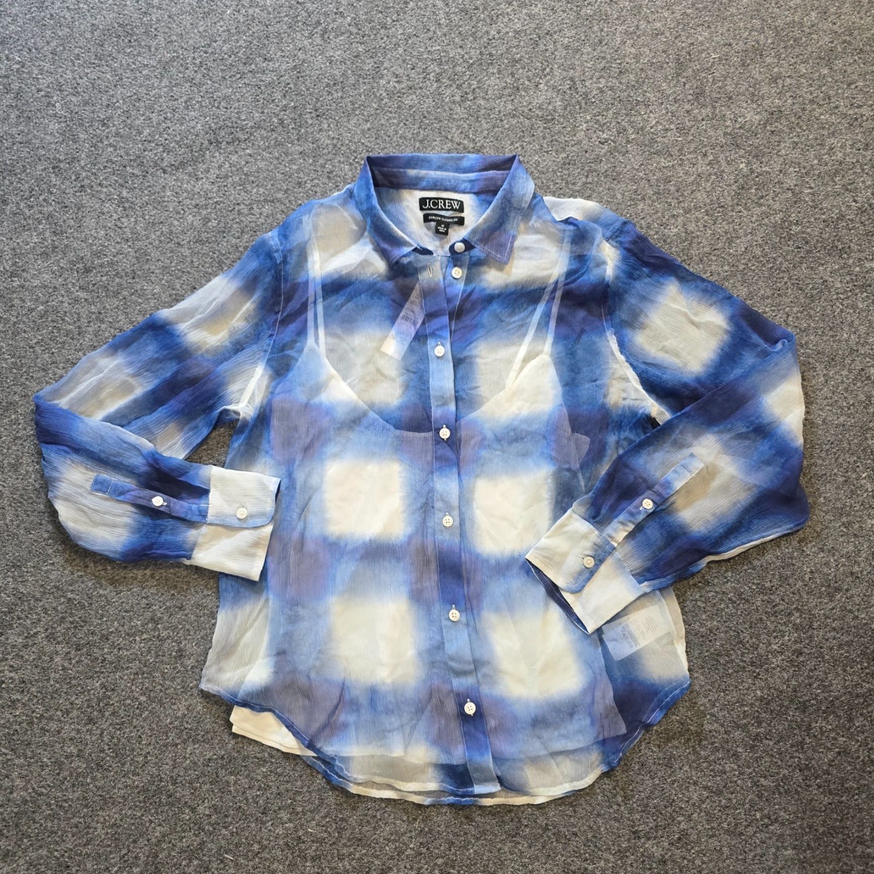 J.Crew J.CREW Blouse Shirt Womens Size 10 Tall Blue Plaid Sheer Garcon Classic Fit Button Casual Size L / US 10 / IT 46 - 2 Thumbnail