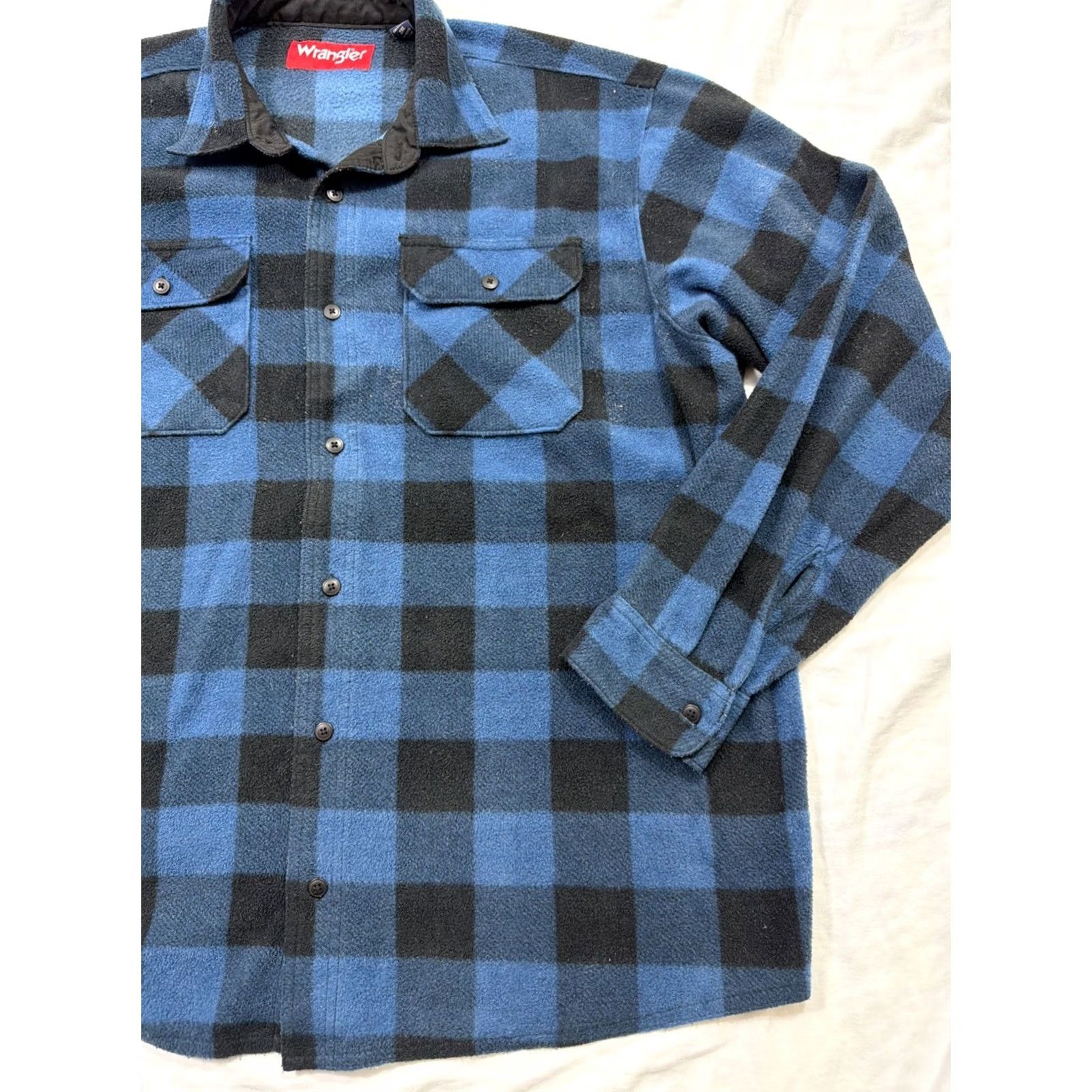 Wrangler Wrangler Button-Up Shirt 2XL Blue Black Buffalo Plaid Fleece Mens Oversized Pockets Casual Workwear Size US XXL / EU 58 / 5 - 4 Thumbnail