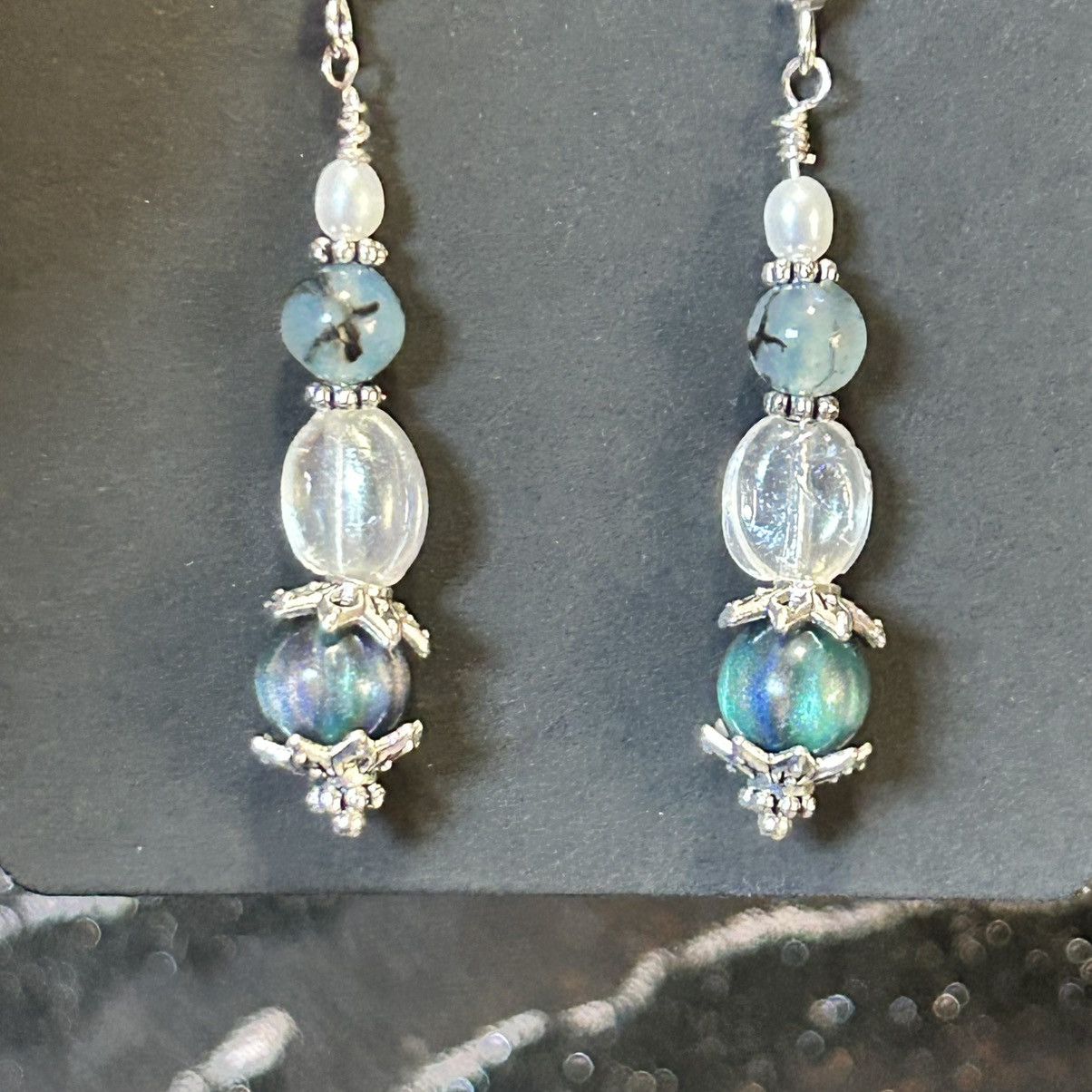 Handmade Handcrafted cat eye glass dragon vein agate earrings Size ONE SIZE - 3 Thumbnail
