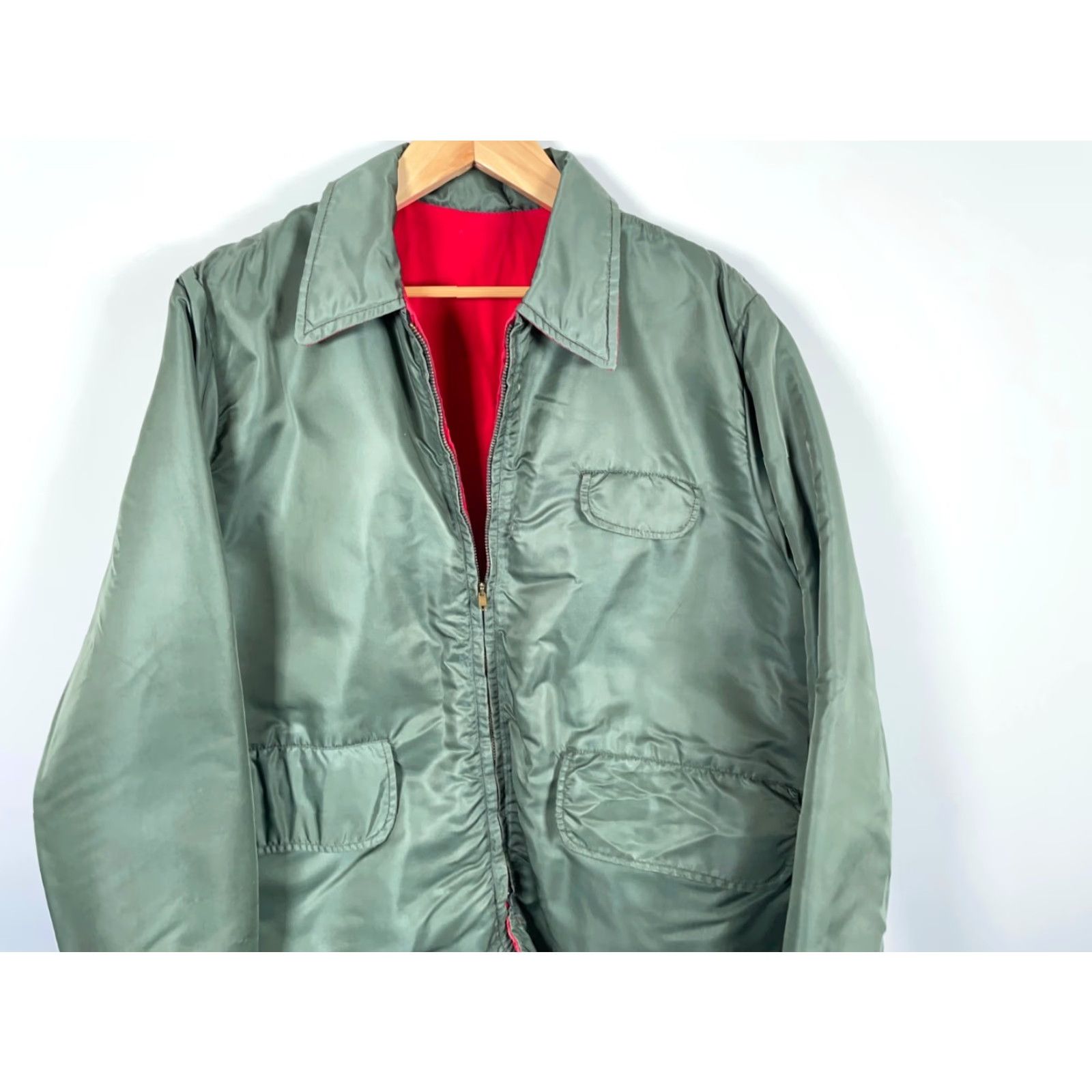 Vintage VINTAGE 60s Reversible Padded Bomber Jacket Mens 2XL Green Red C&C Crown Zipper Nylon Size US XXL / EU 58 / 5 - 6 Thumbnail