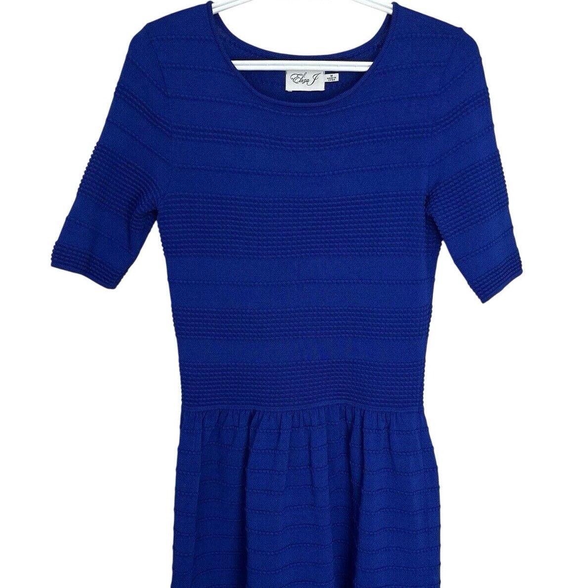 Nordstrom Eliza J | Royal Blue Fit & Flare Sweater Midi Dress Textured Size M / US 6-8 / IT 42-44 - 2 Thumbnail