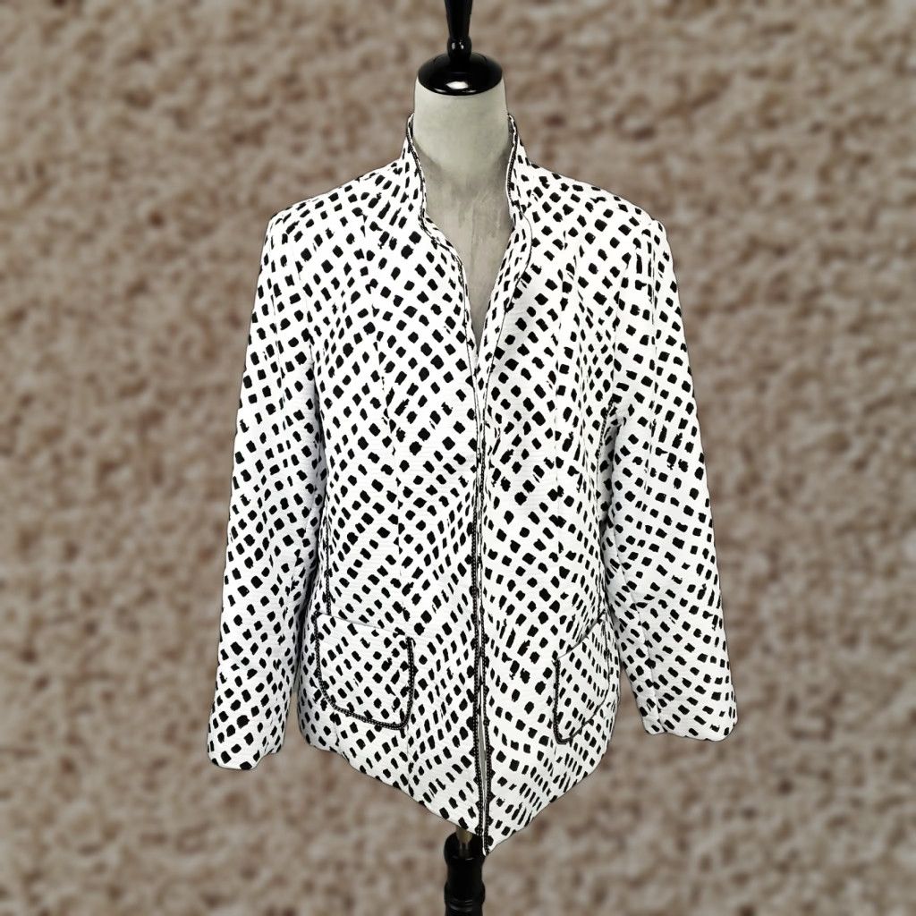 Vintage TanJay Womens Jacket 16W Black White Diamond Shape Polka Dots Open Front Artsy Jacket Size XXL / US 16-18 / IT 52-54 - 1 Thumbnail