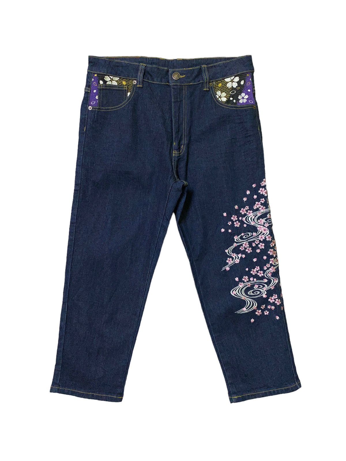 Japanese Brand Vintage THE JAPAN TRADITION Sakura Floral Embroidered Denim Size US 32 / EU 48 - 1 Thumbnail