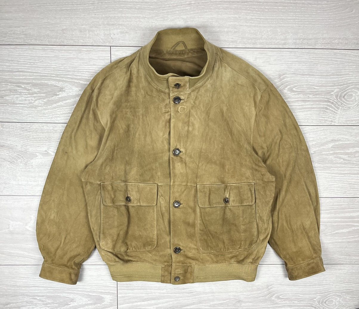 Hugo Boss Hugo Boss Vintage 90s Beige Goatskin Suede Leather Jacket Size US L / EU 52-54 / 3 - 1 Thumbnail
