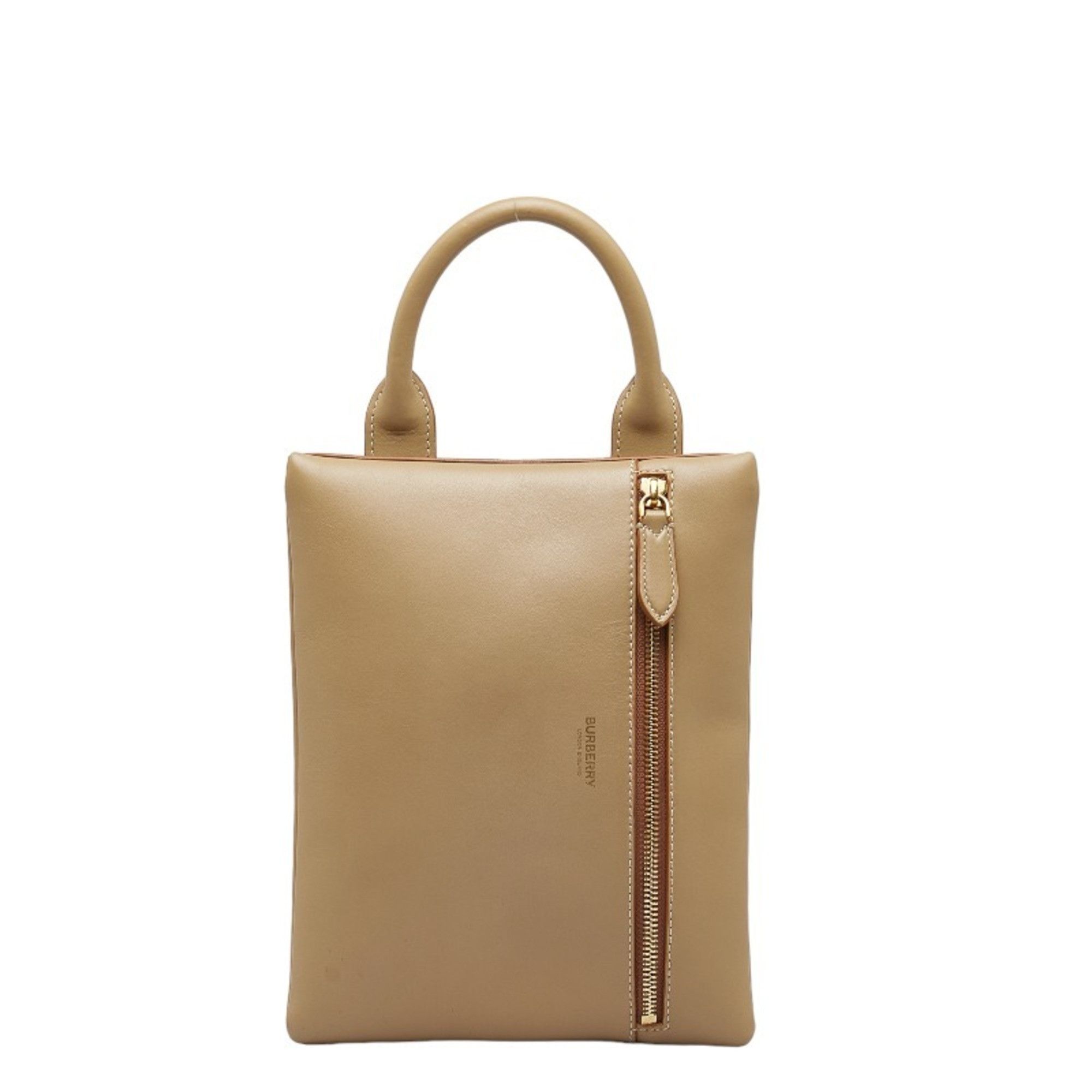 image of Burberry Stitch Handbag Clutch Bag Second Beige Leather Women's Burberry