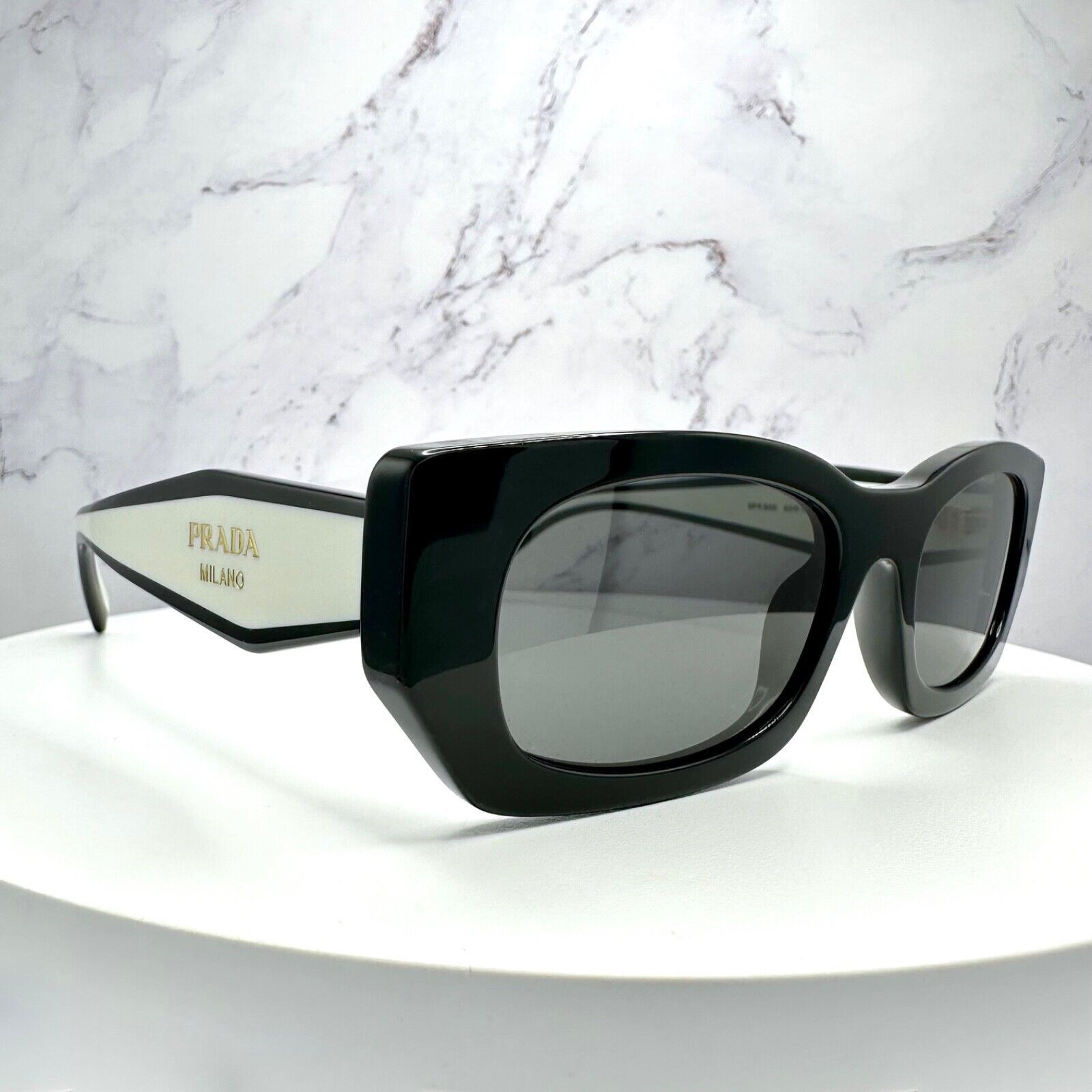Prada New PRADA Sunglasses Logo Black & White Gold Metallic Logo Size ONE SIZE - 19 Thumbnail