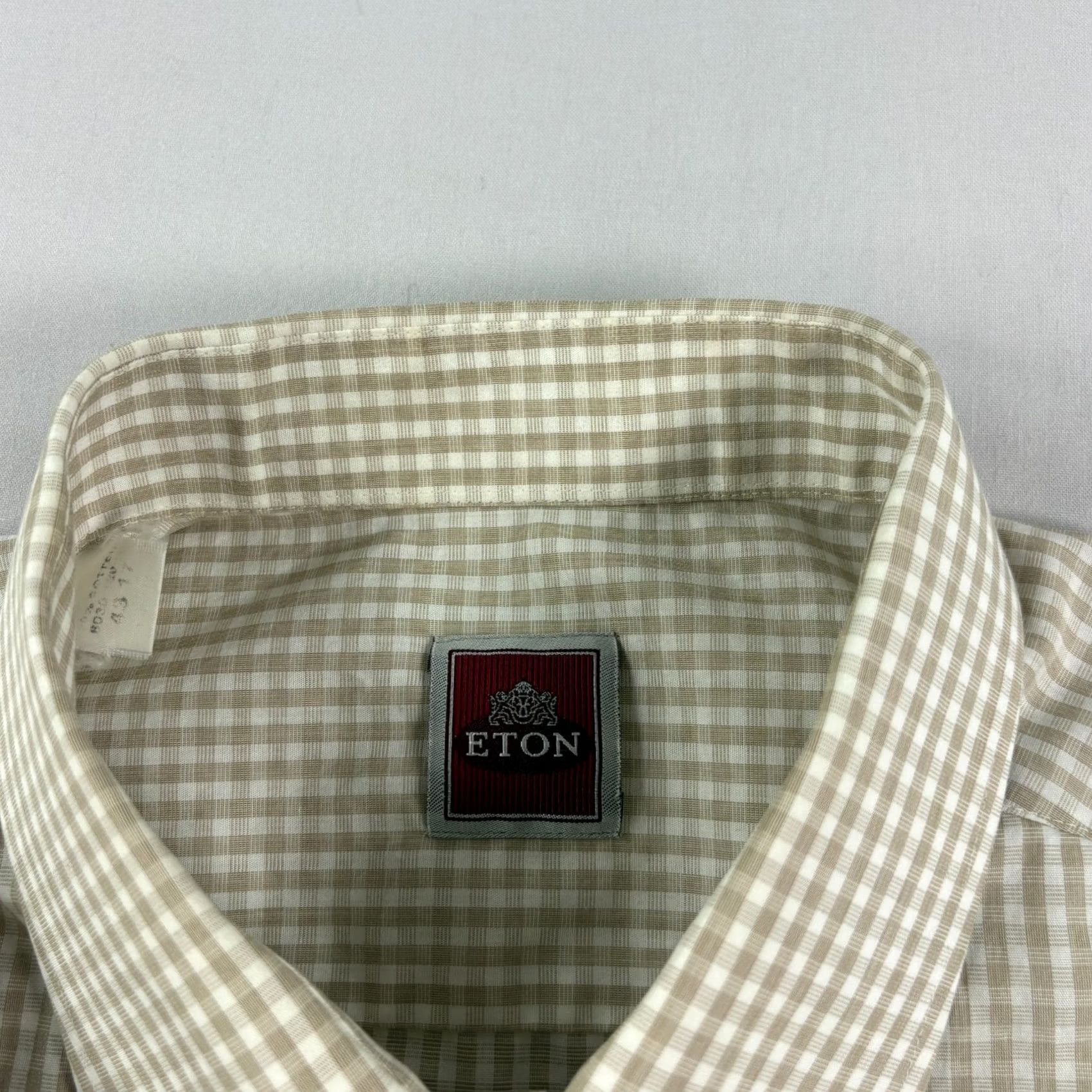 Eton VINTAGE Eton Shirt Mens 43 17 Beige Checkered Button Up Long Sleeve Formal Casual Size 46R - 3 Thumbnail
