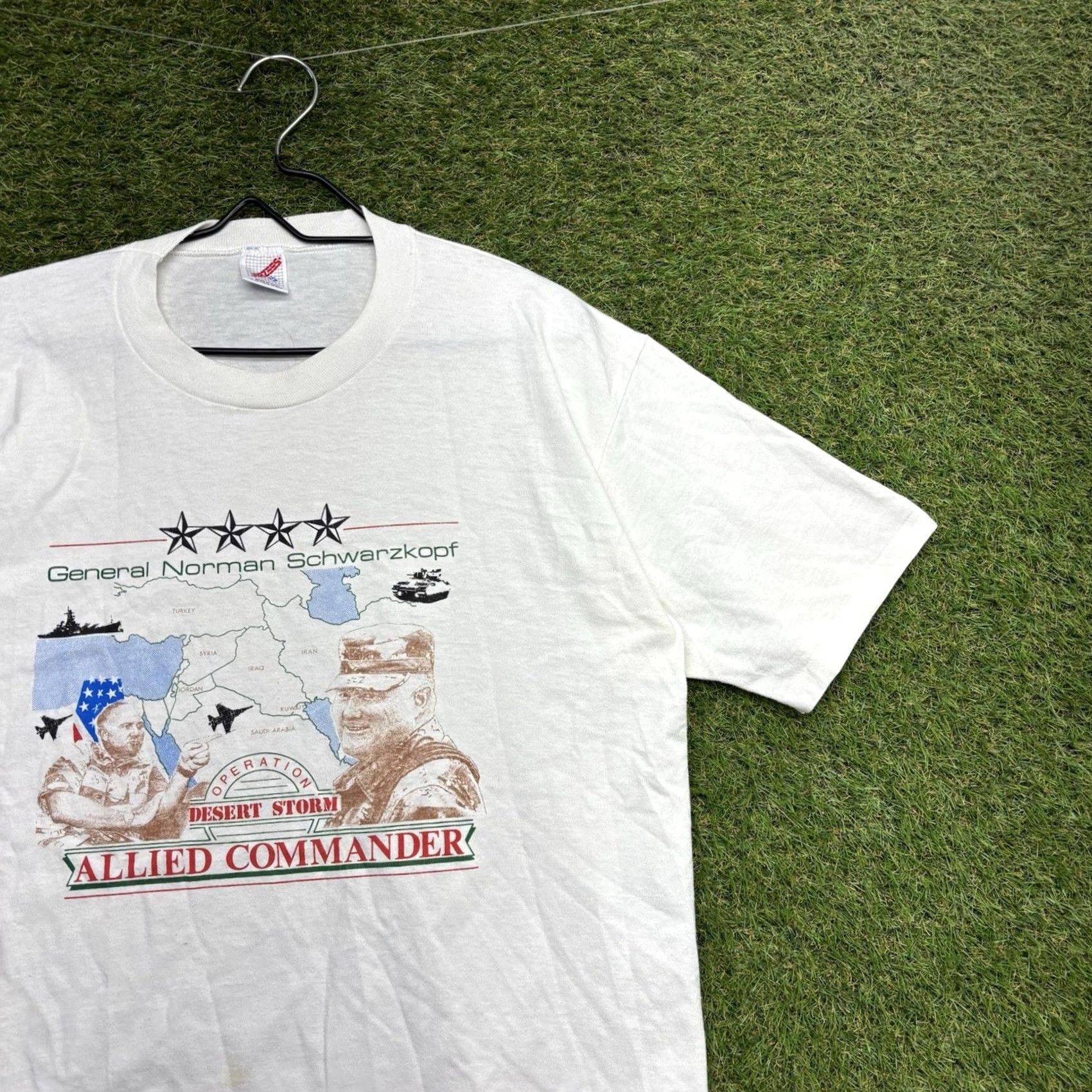 Jerzees VINTAGE Operation Desert Storm Shirt Mens XL Jerzees White 1990s Graphic Tee US Made Mens XL Size US XL / EU 56 / 4 - 4 Thumbnail