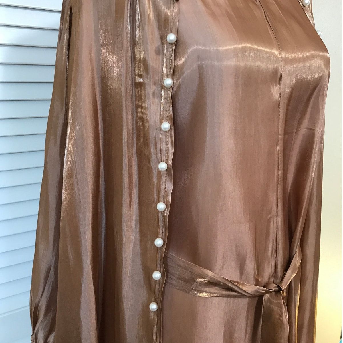 Other Elegant Bronze Metallic Beaded Cardigan Dress A-line Set L Size L / US 10 / IT 46 - 6 Thumbnail