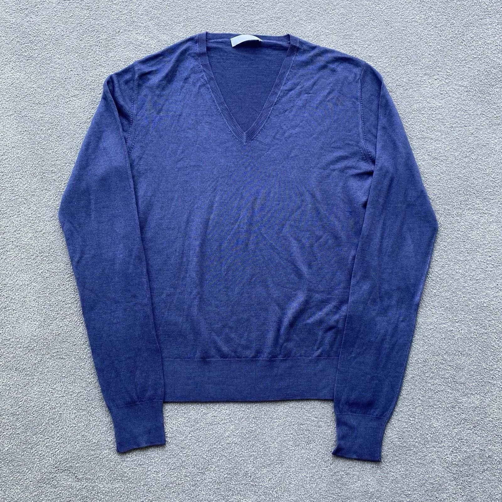 Prada Prada Men’s V Neck Sweater Wool Silk Blend Blue Size 46 Size US S / EU 44-46 / 1 - 1 Thumbnail