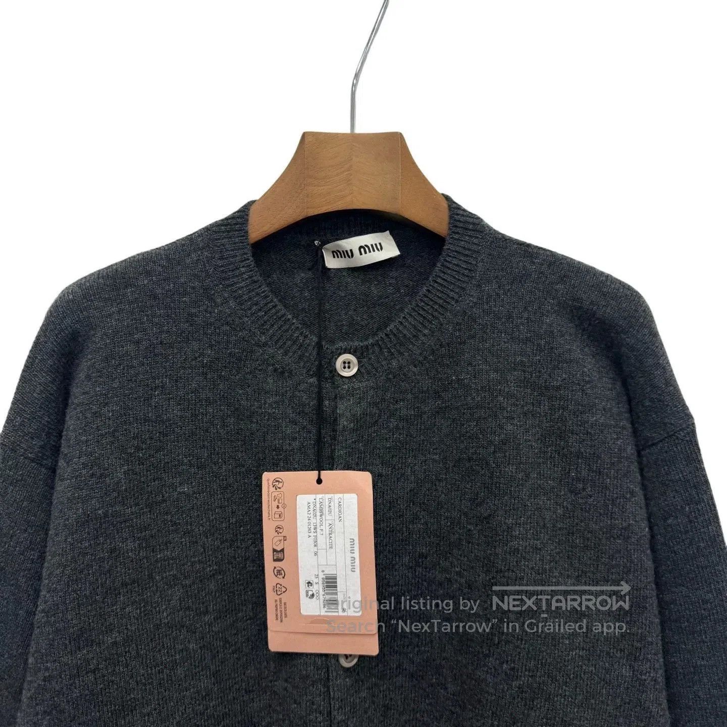 Miu Miu Miumiu Gray Letter Logo Wool Cardigan. Size L / US 10 / IT 46 - 3 Thumbnail