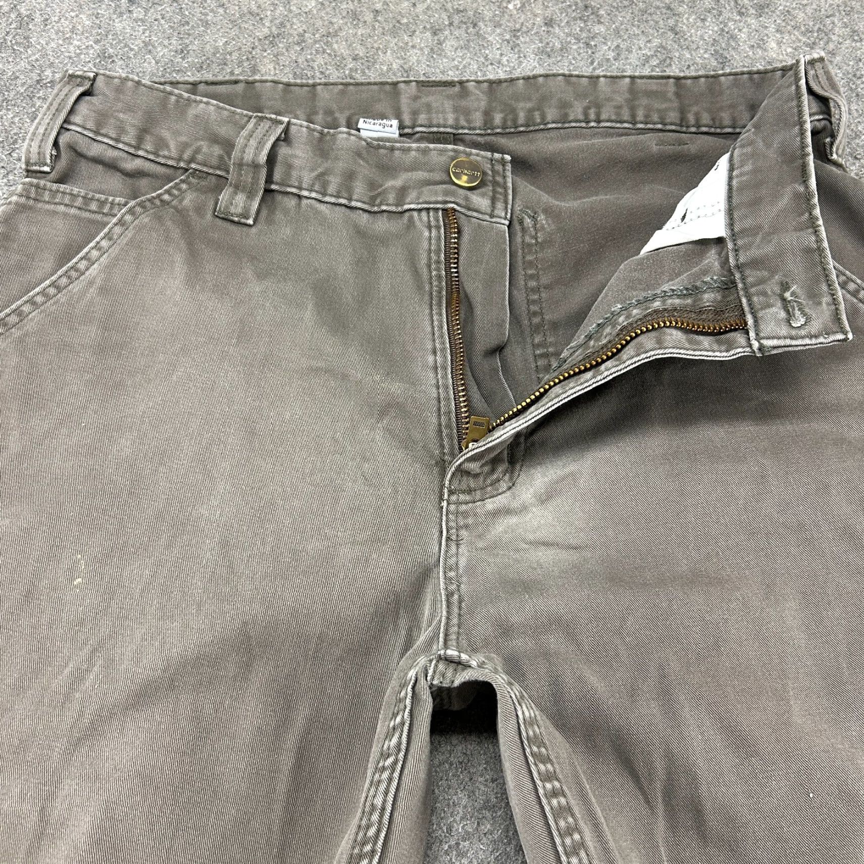 Carhartt Carhartt Pants Mens 33x30 Brown Carpenter Relaxed Fit Canvas B324 DFE Distressed Size US 33 - 2 Thumbnail