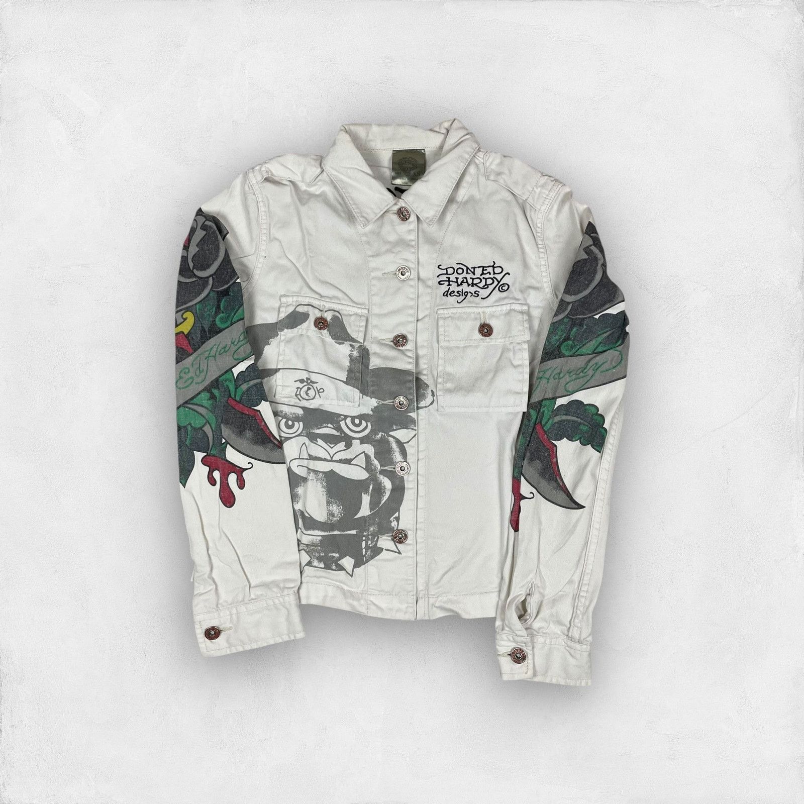 Ed Hardy Ed Hardy Womens White Cotton Bulldog Knife Trucker Jacket XS Size XS / US 0-2 / IT 36-38 - 4 Thumbnail