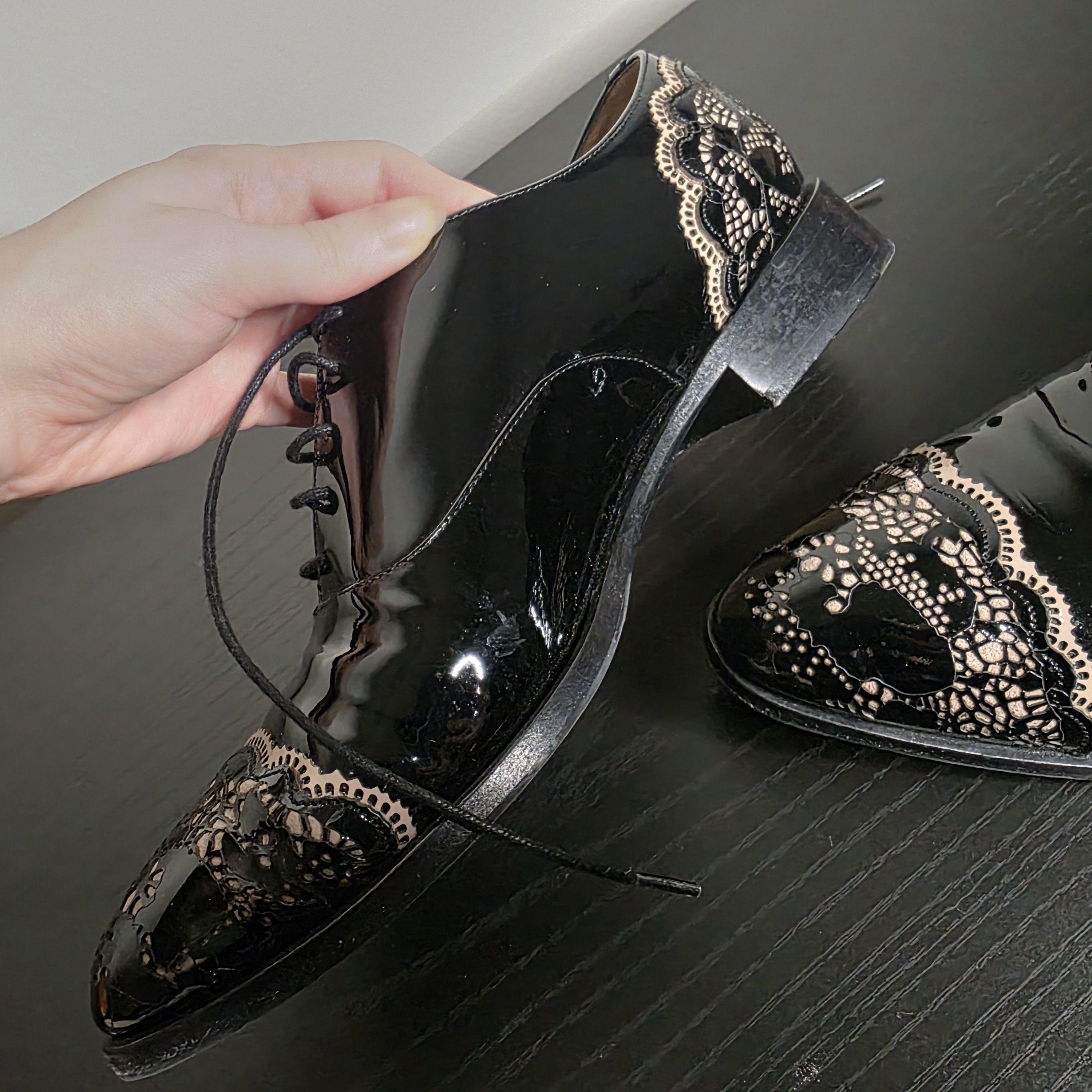 Valentino Valentino Garavani Black Patent Leather Lace Oxford Shoes Size US 8 / IT 38 - 8 Thumbnail