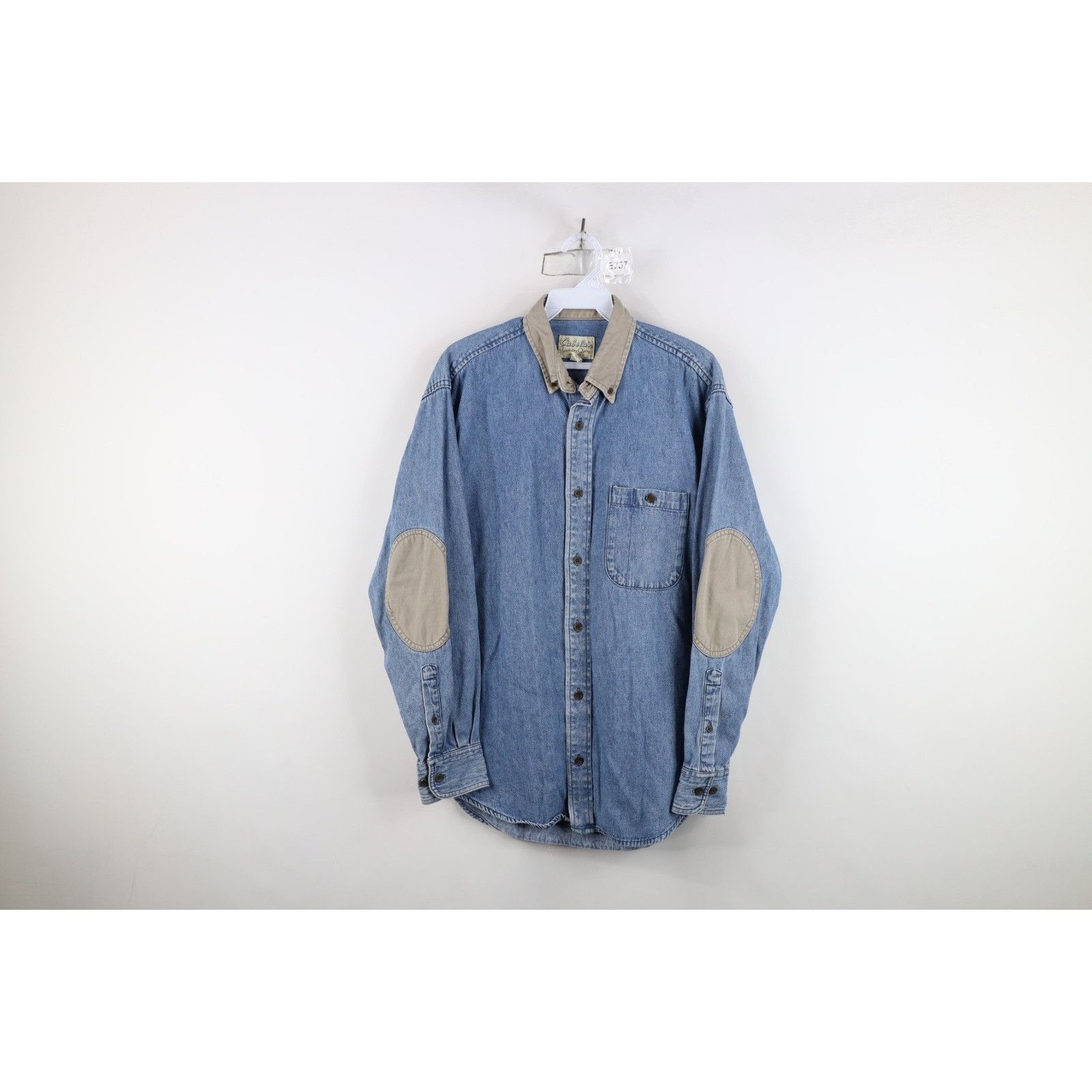 Cabelas Vintage 90s Cabelas Elbow Patch Denim Jean Button Down Shirt Size US S / EU 44-46 / 1 - 1 Thumbnail