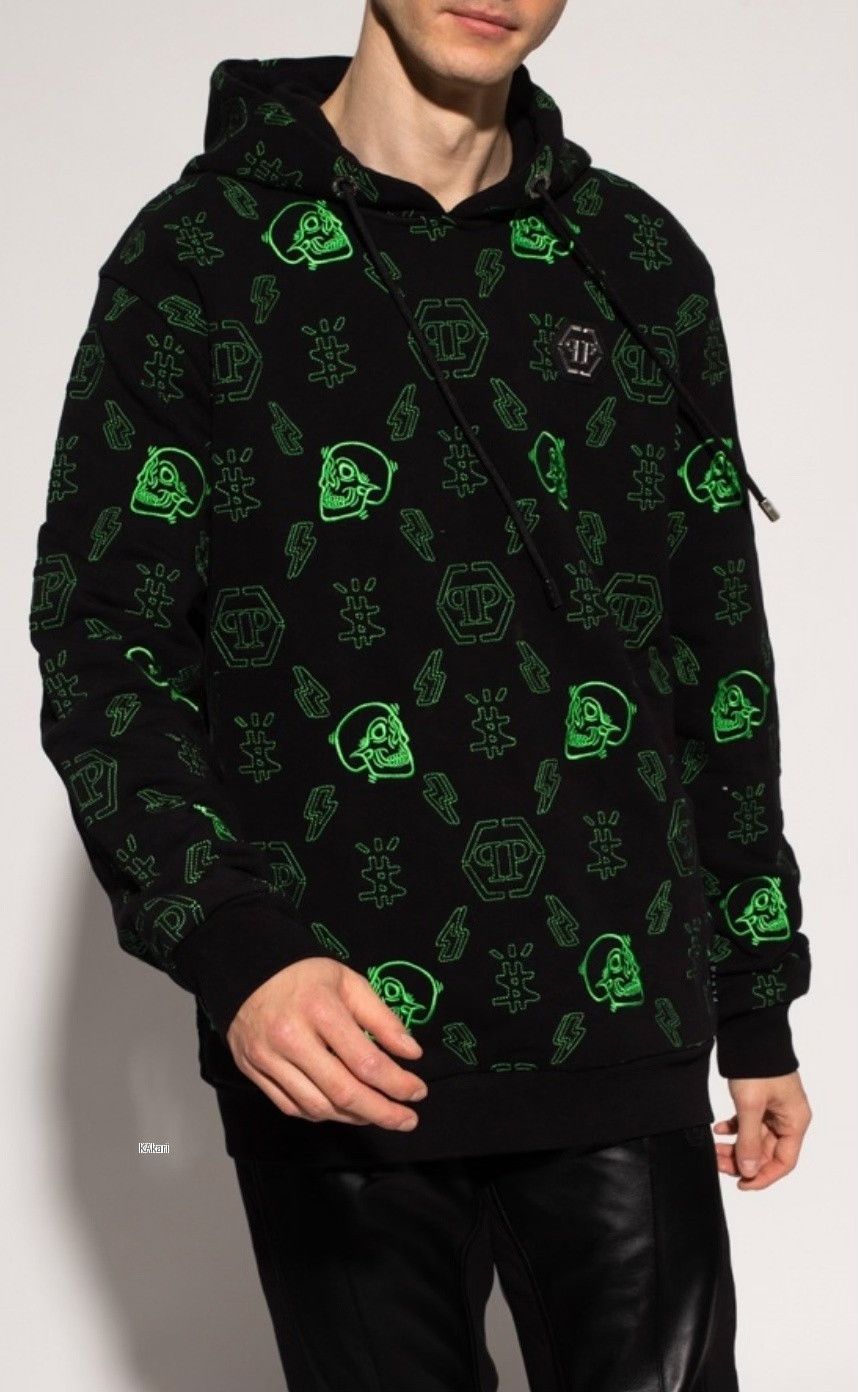 Philipp Plein Philipp Plein Black Hoodie Green Skull Logo Size US M / EU 48-50 / 2 - 1 Thumbnail