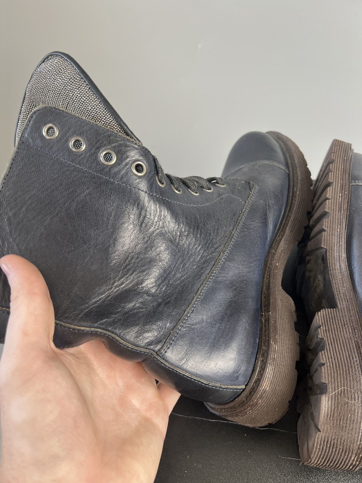 Brunello Cucinelli Brunello Cucinelli Blue Leather Combat Boots (Y0495) Size US 7 / IT 37 - 9 Thumbnail