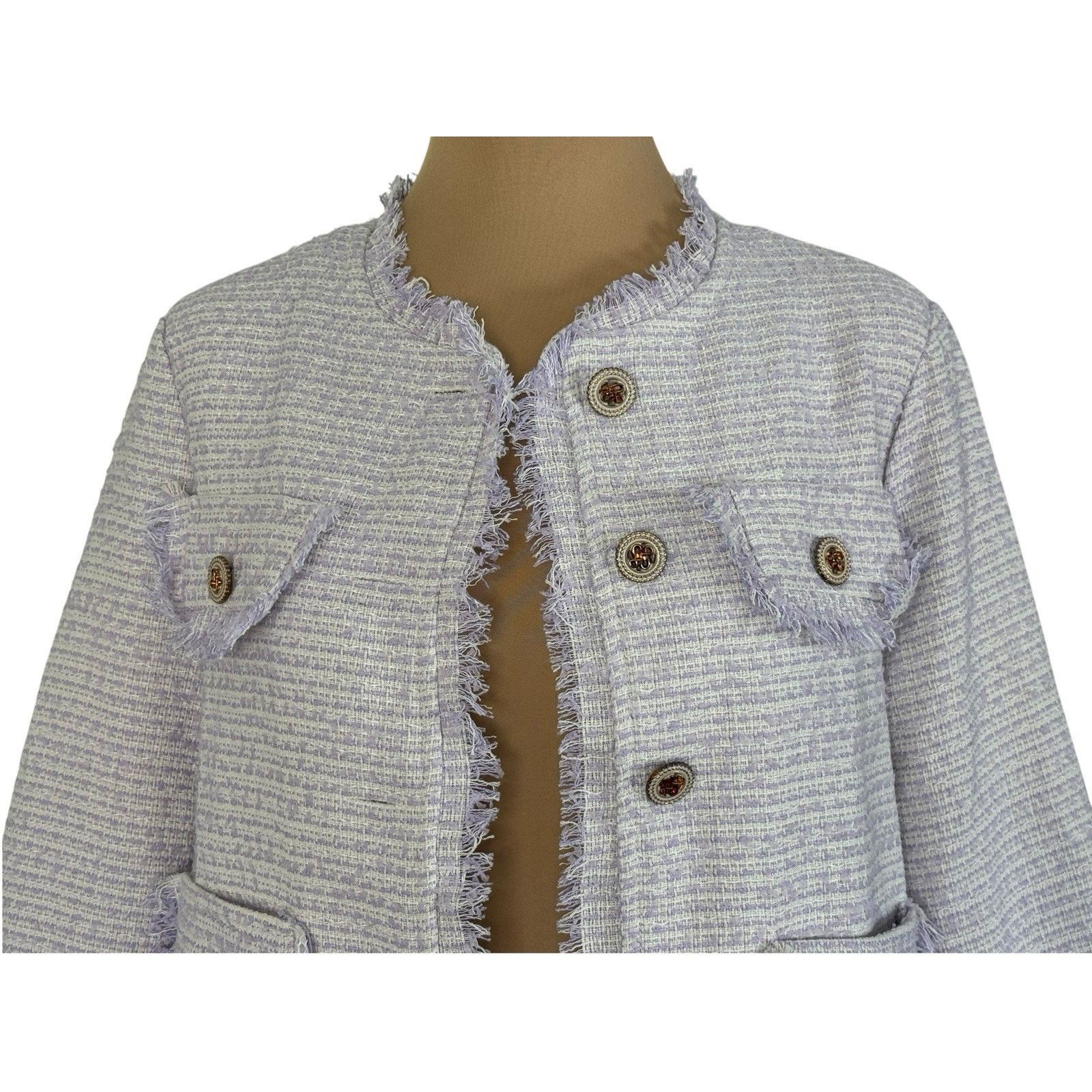 Other BBGD Lavender Tweed Fringe Designer Blazer Jacket Button L Size L / US 10 / IT 46 - 4 Thumbnail