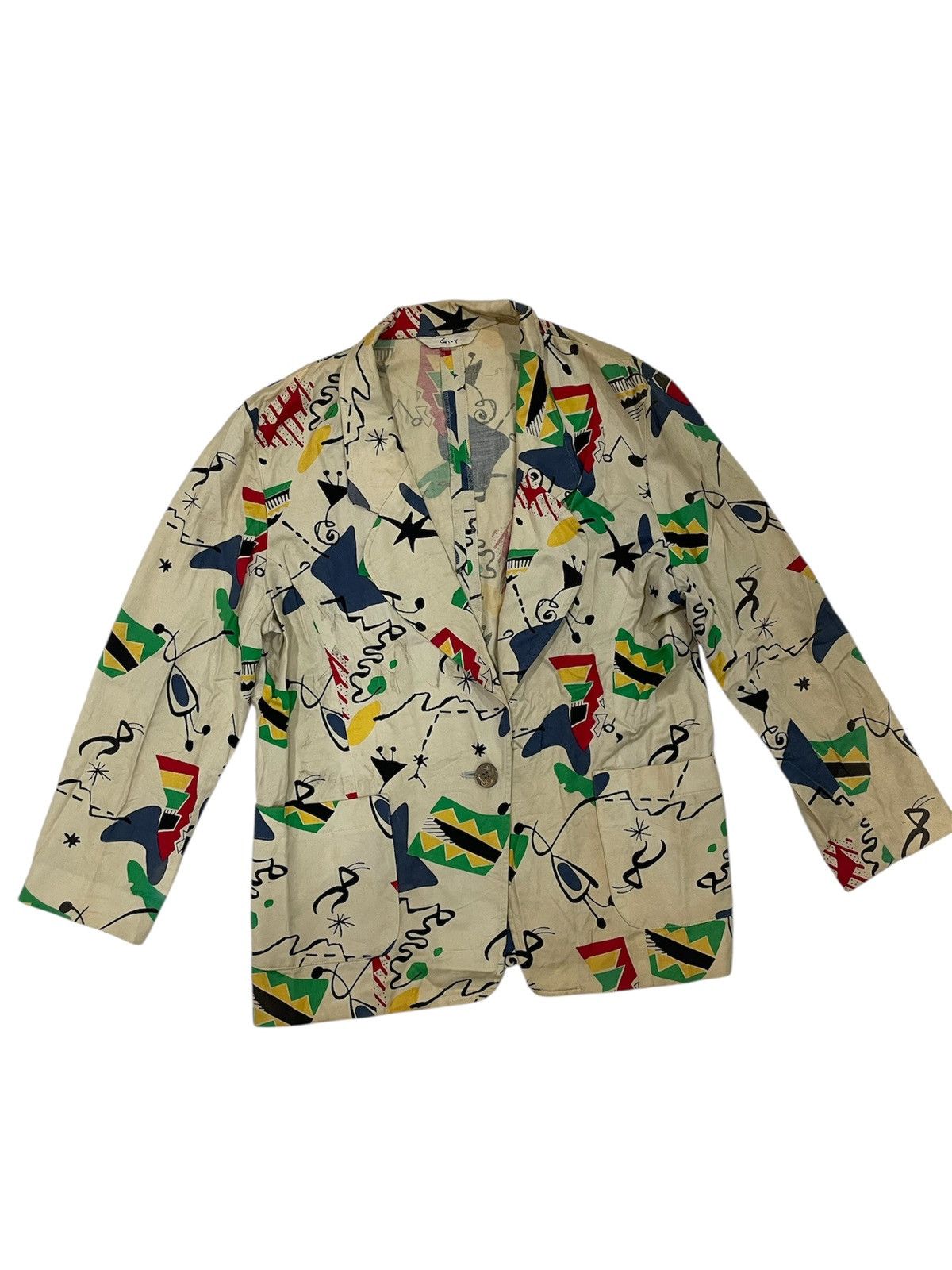 Japanese Brand Vintage Japan Givy Blazer Jacket coat abstract Art US NAVY Size 34S - 5 Thumbnail