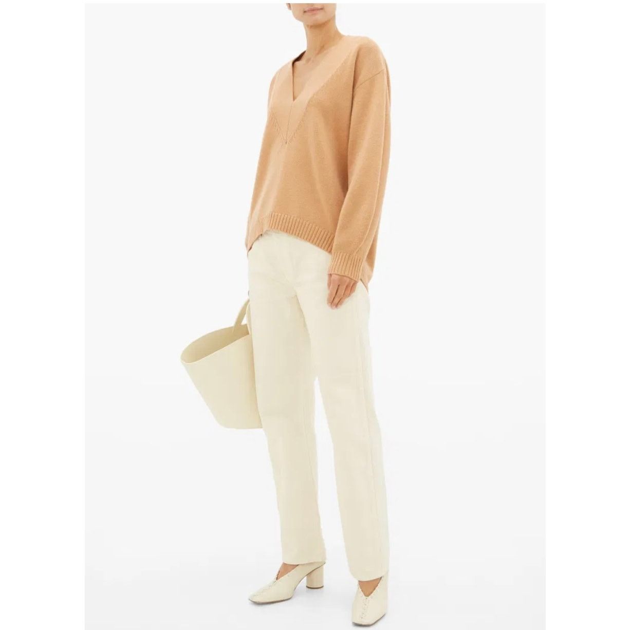 Tibi Tibi Merino Wool V-neck Puff Sleeve Camel Sweater Small Size S / US 4 / IT 40 - 3 Thumbnail