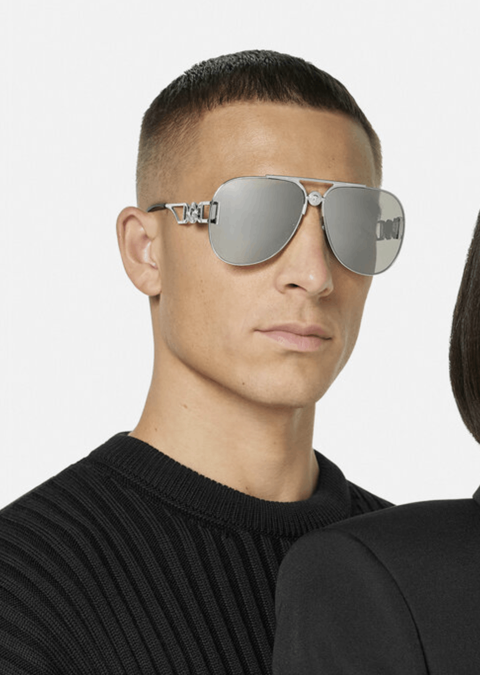 image of New Versace Ve2255 - 10006G Pilot Sunglasses in Silver, Men's