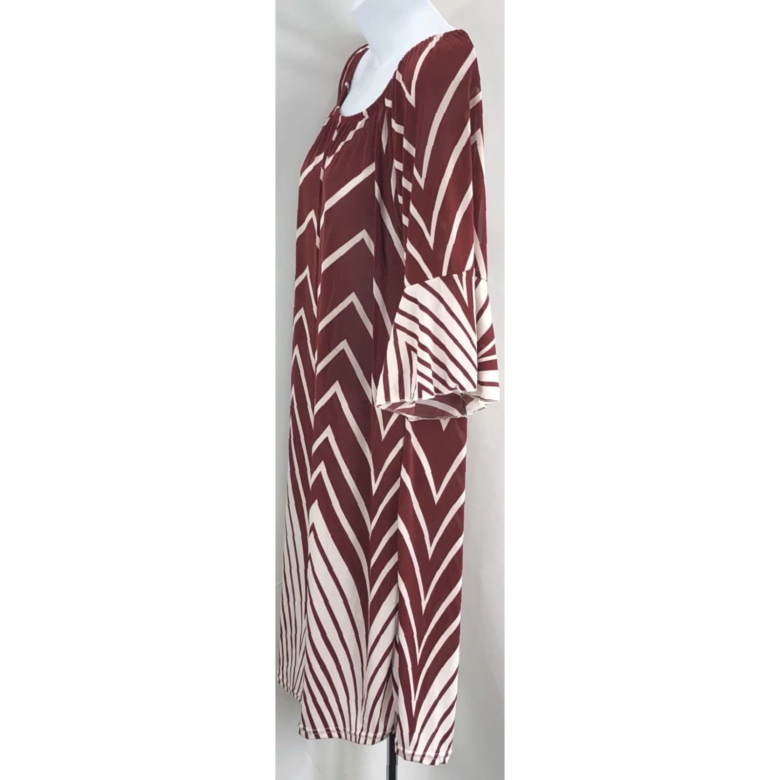 Vintage Ace Fashions Silky Shift Dress L Brown Geo 1/2 Flutter Sleeve KneeLength NWT Casual Workwear Bohemian City Modern Womens Size L / US 10 / IT 46 - 2 Thumbnail