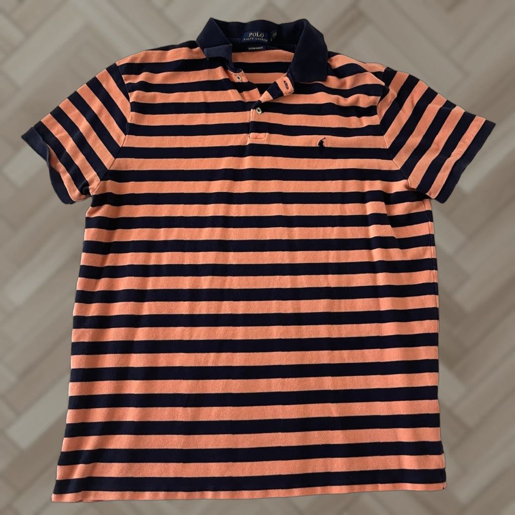 Polo Ralph Lauren Polo Ralph Lauren Short Sleeve Polo Shirt Mens XL Orange Striped Slim Fit Button-Up Size US XL / EU 56 / 4 - 1 Thumbnail